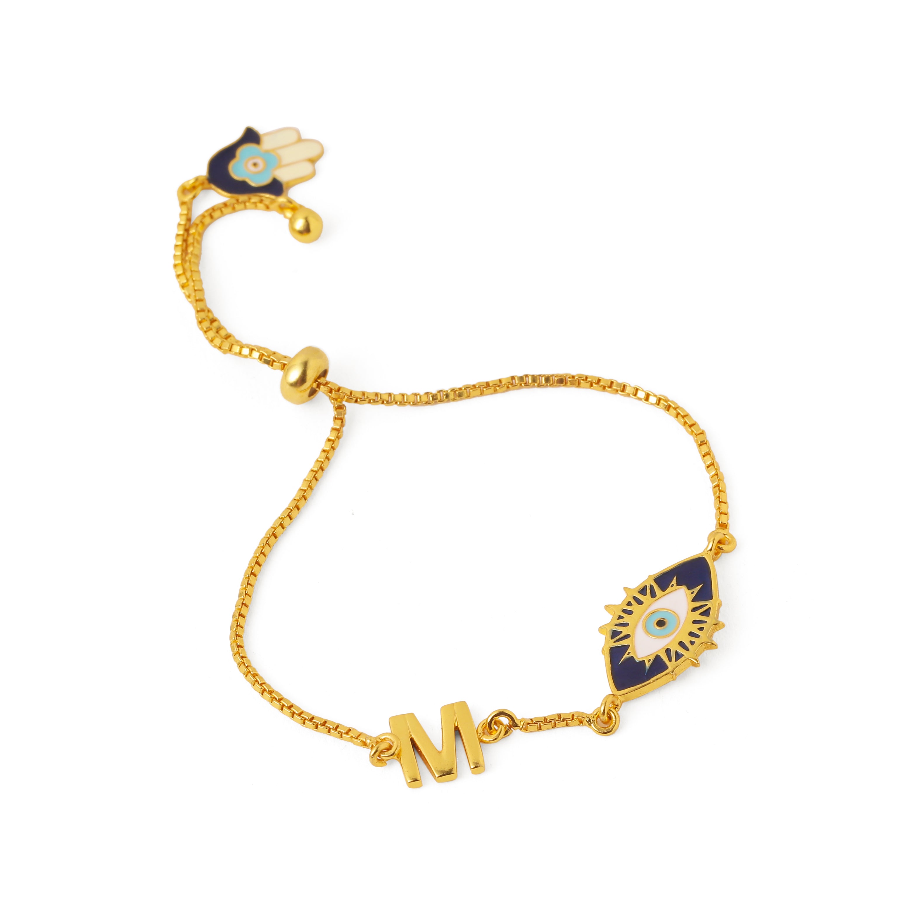 Drawstring Evil eye Initial Bracelet - Gold