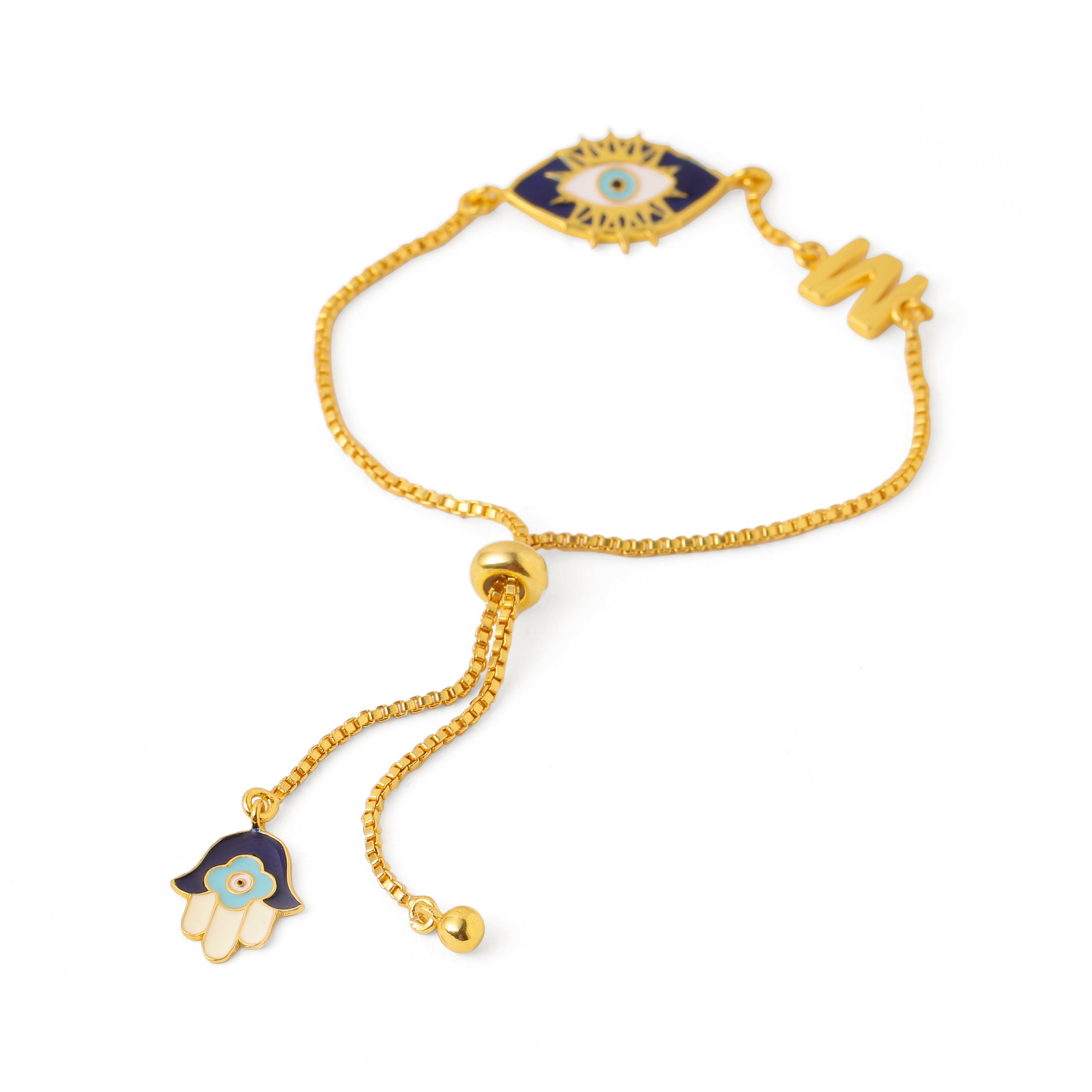 Drawstring Evil eye Initial Bracelet - Gold