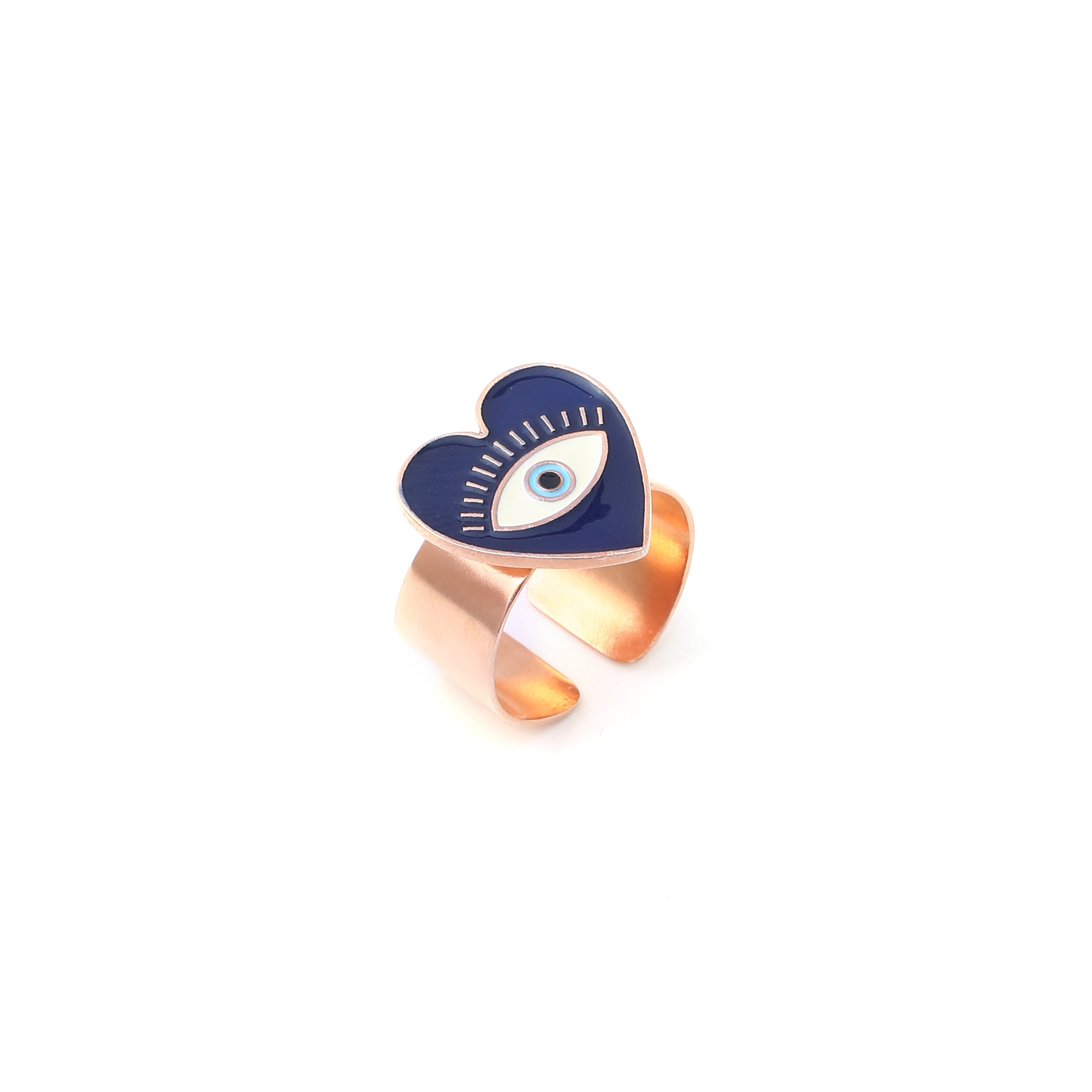 Heart eye adjustable ring - Blue Rose Gold