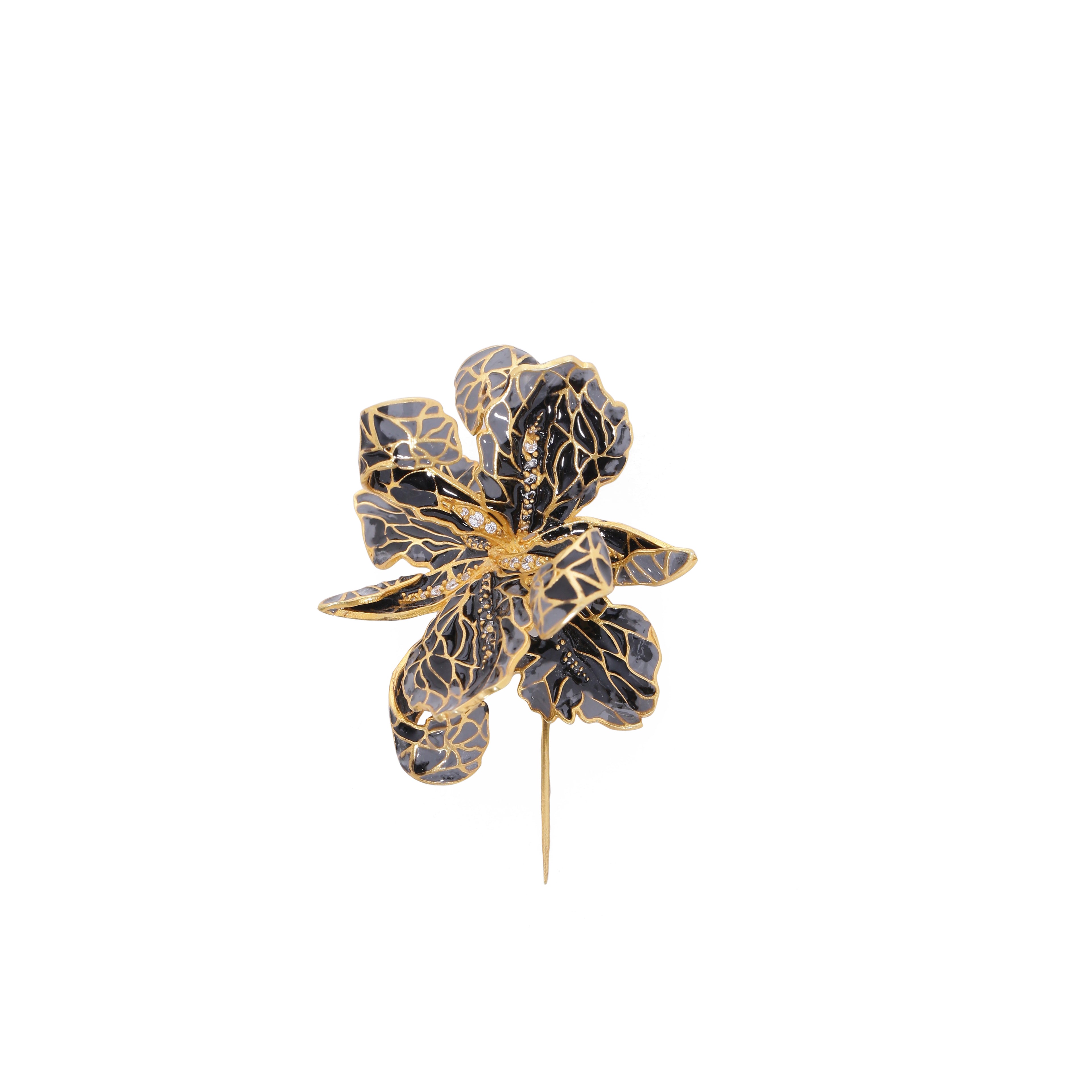 Le jardin brooch - Grey & black - AZGA