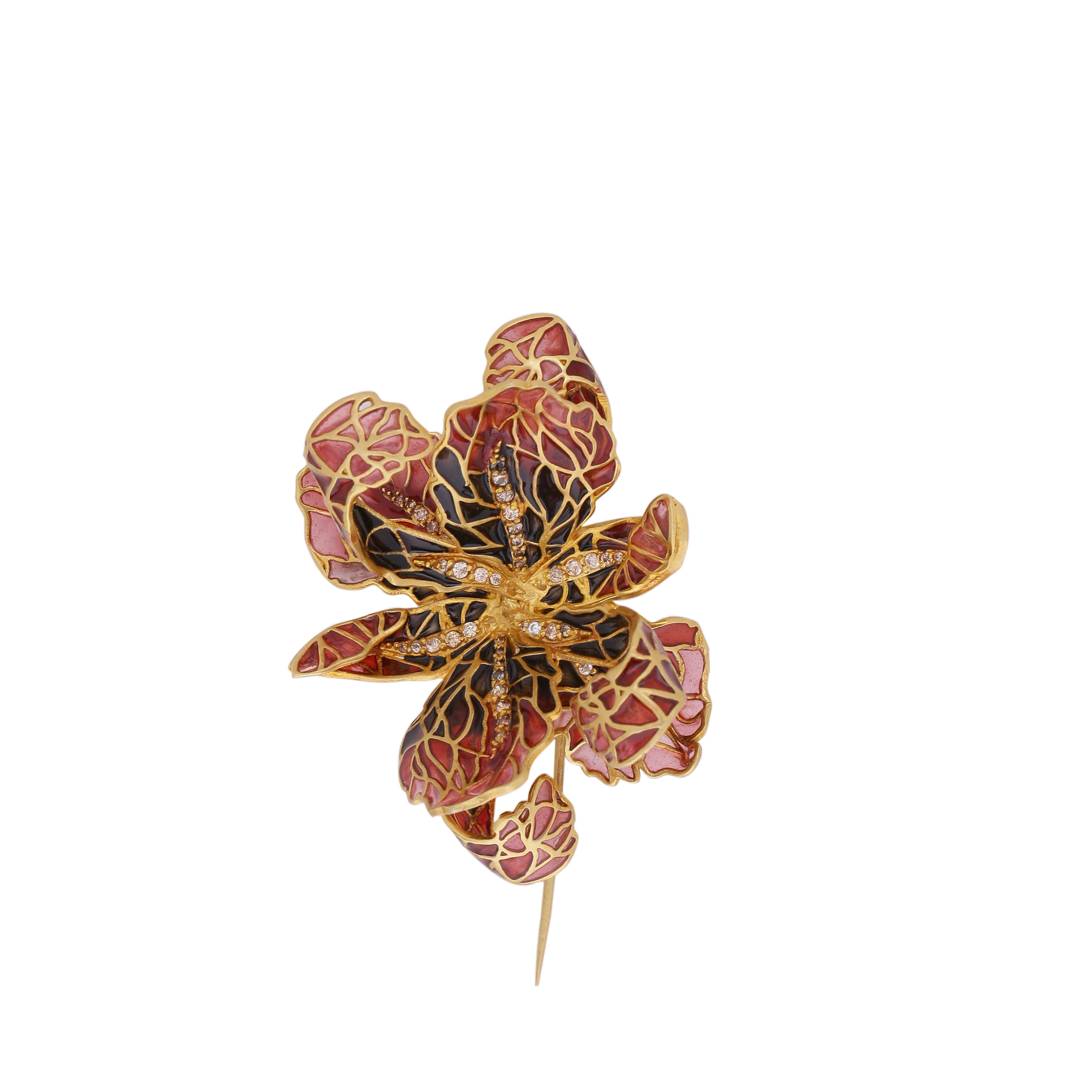 Le jardin brooch - Red & black - AZGA