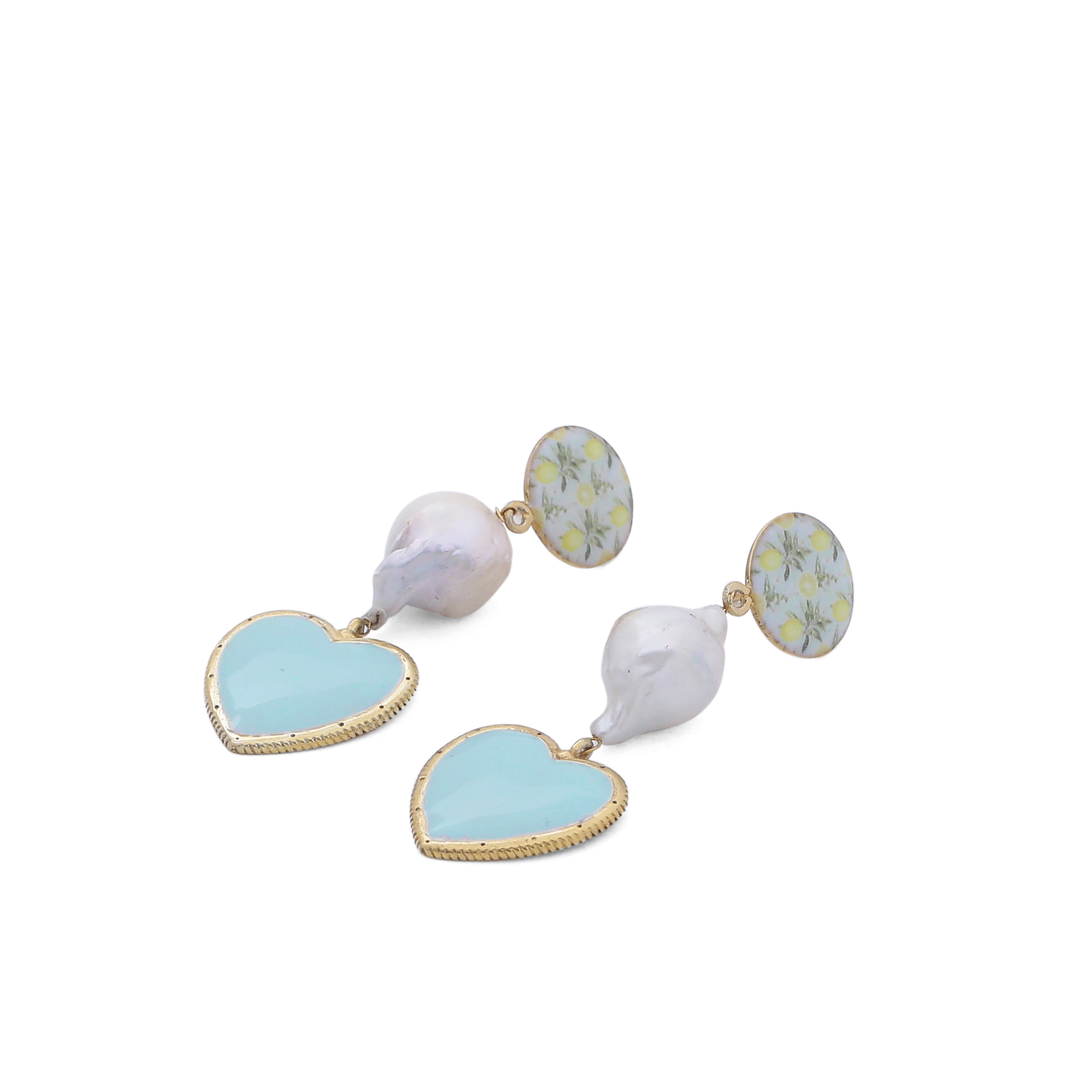 Lime heart pearl earrings