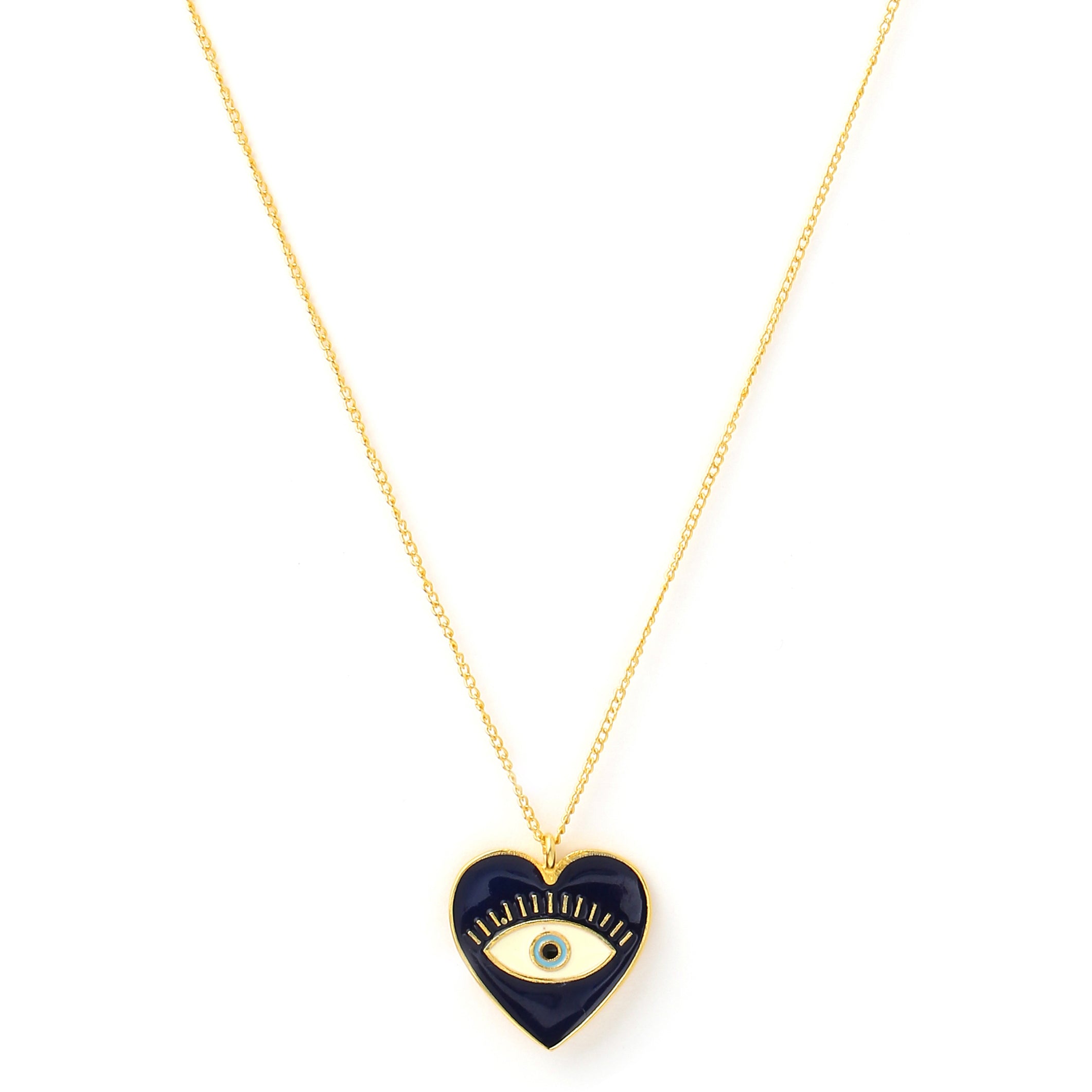 Heart Eye Enamel Neck Chain - Blue Gold