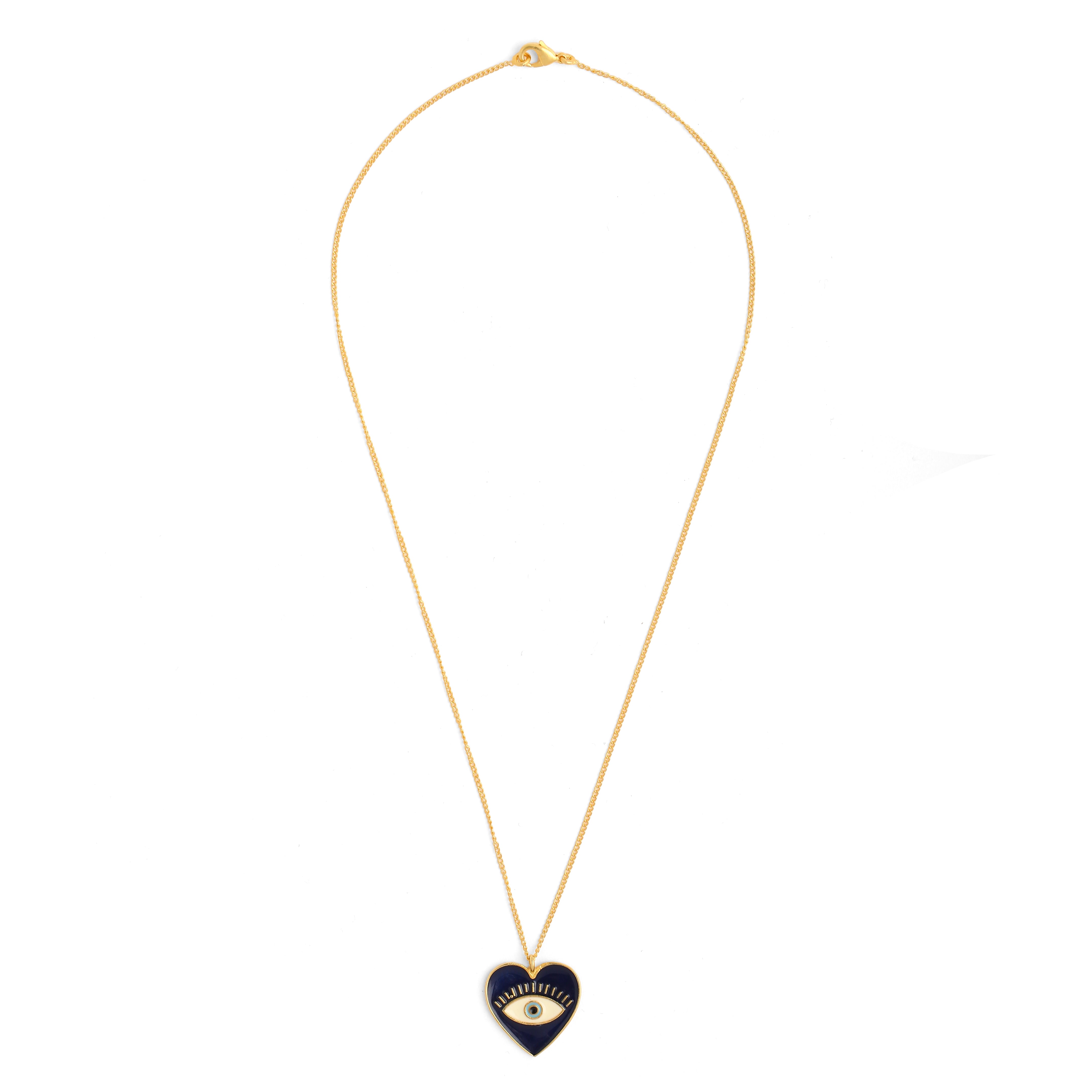 Heart Eye Enamel Neck Chain - Blue Gold