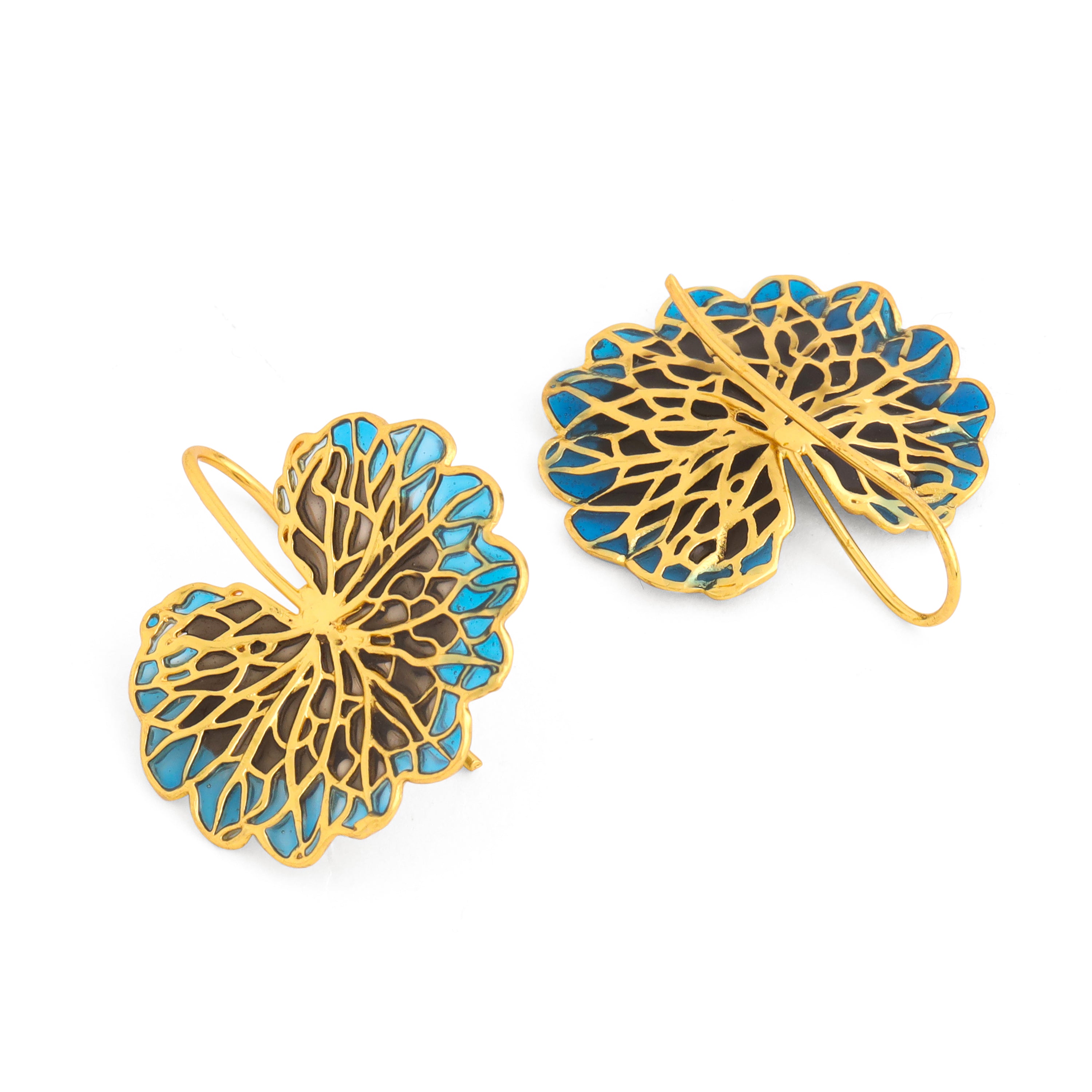 Leaf Earrings - Cobalt & black