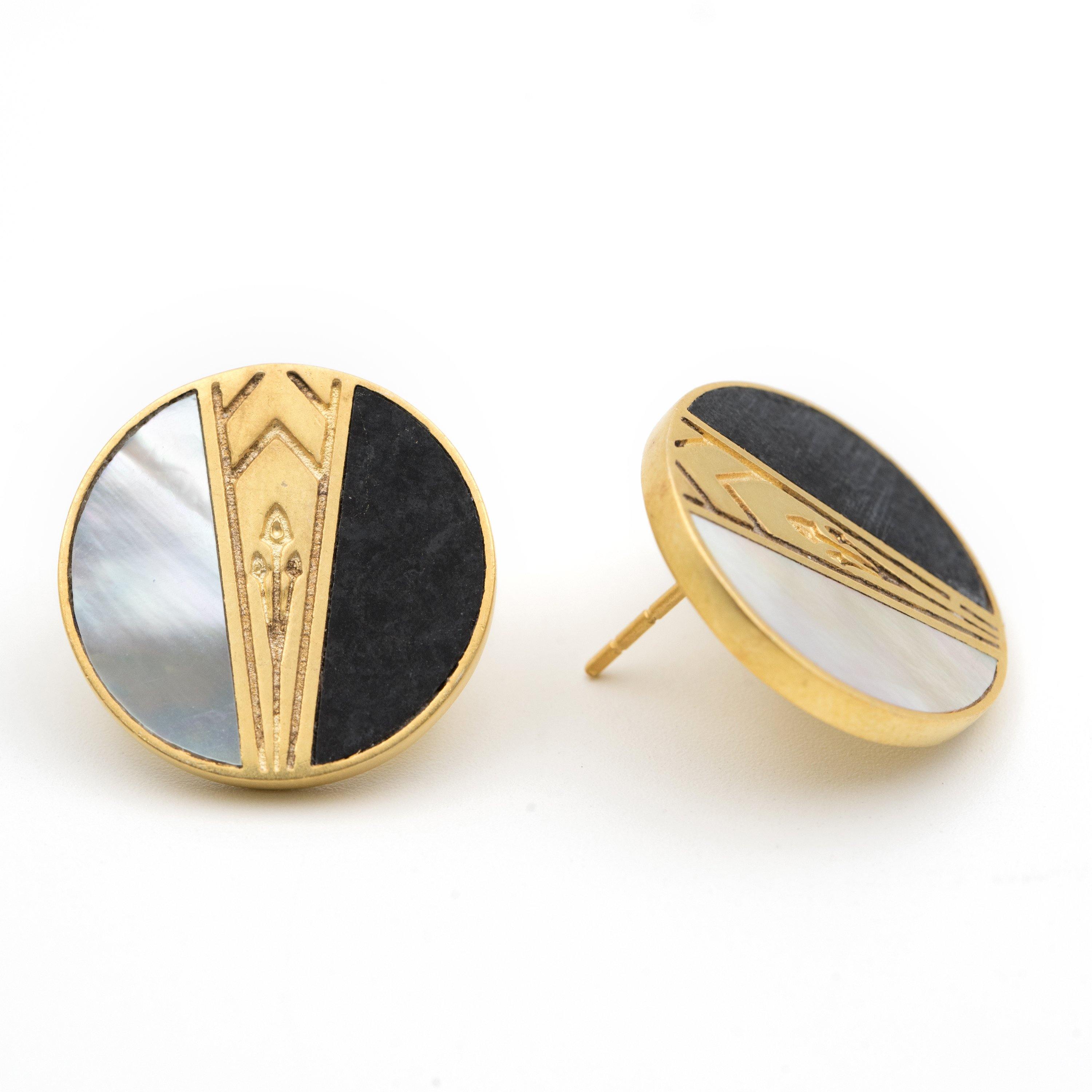 Art Deco Black and White Earrings - AZGA