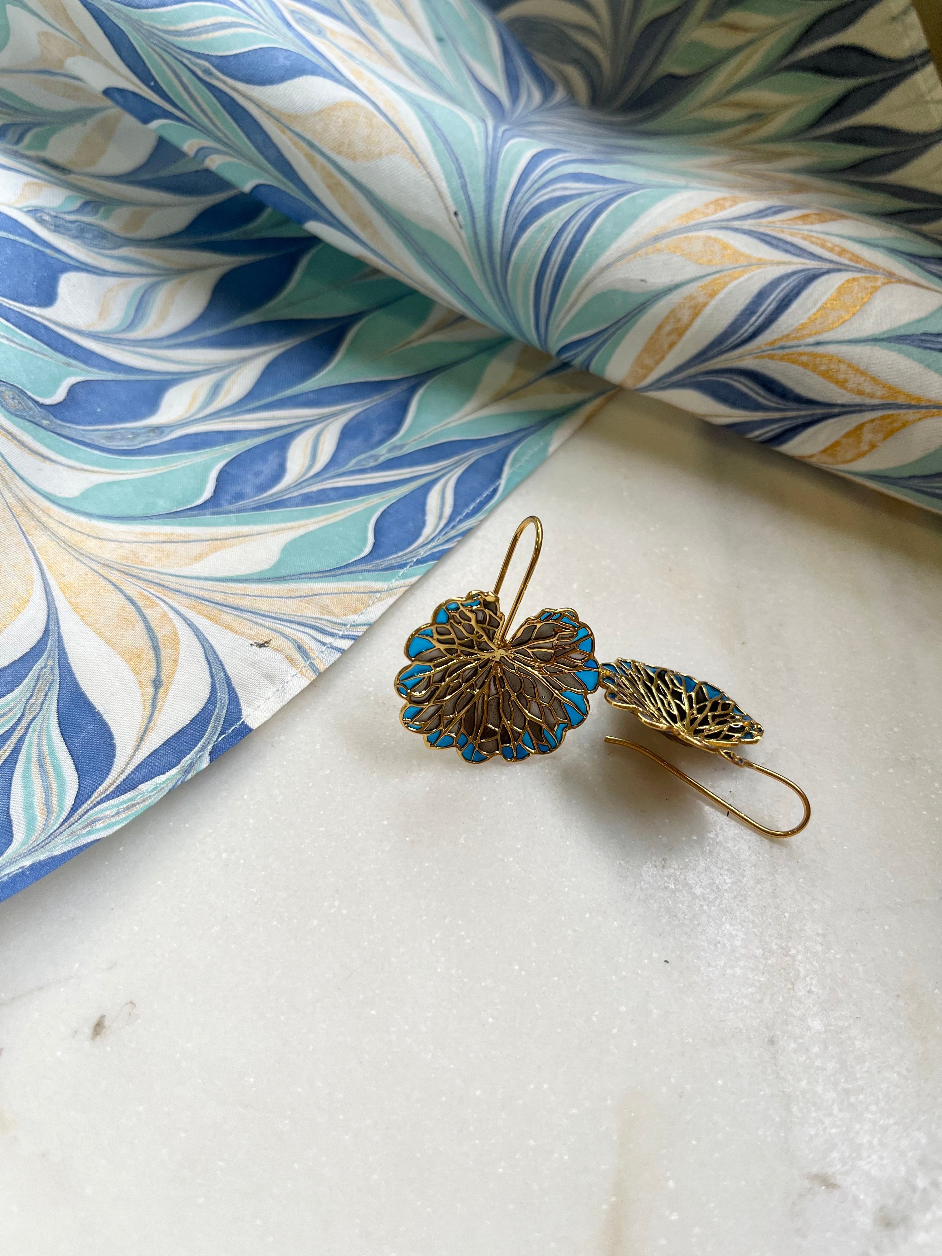 Leaf Earrings - Cobalt & black