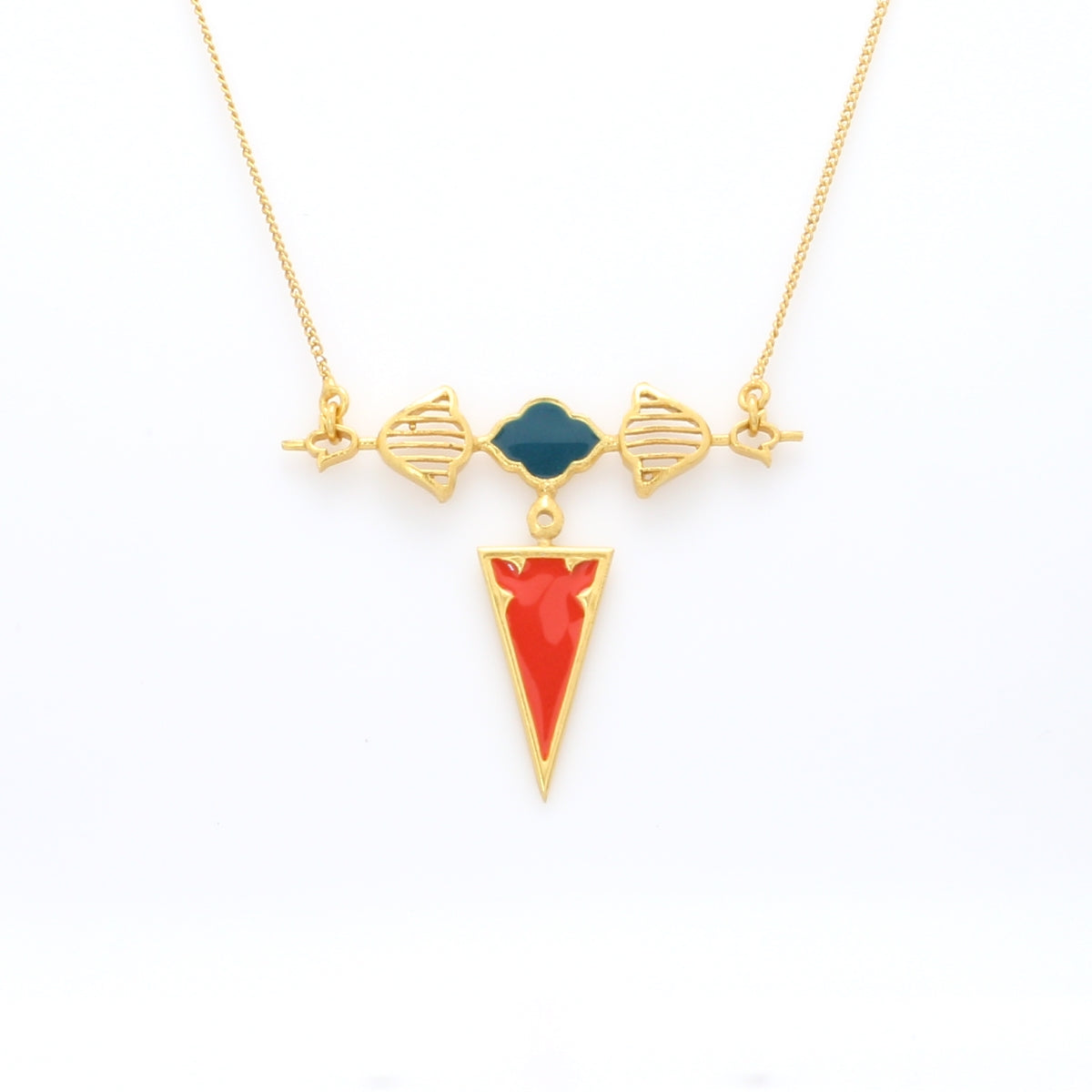 Moroccan Lattice Neck chain - Teal & Orange