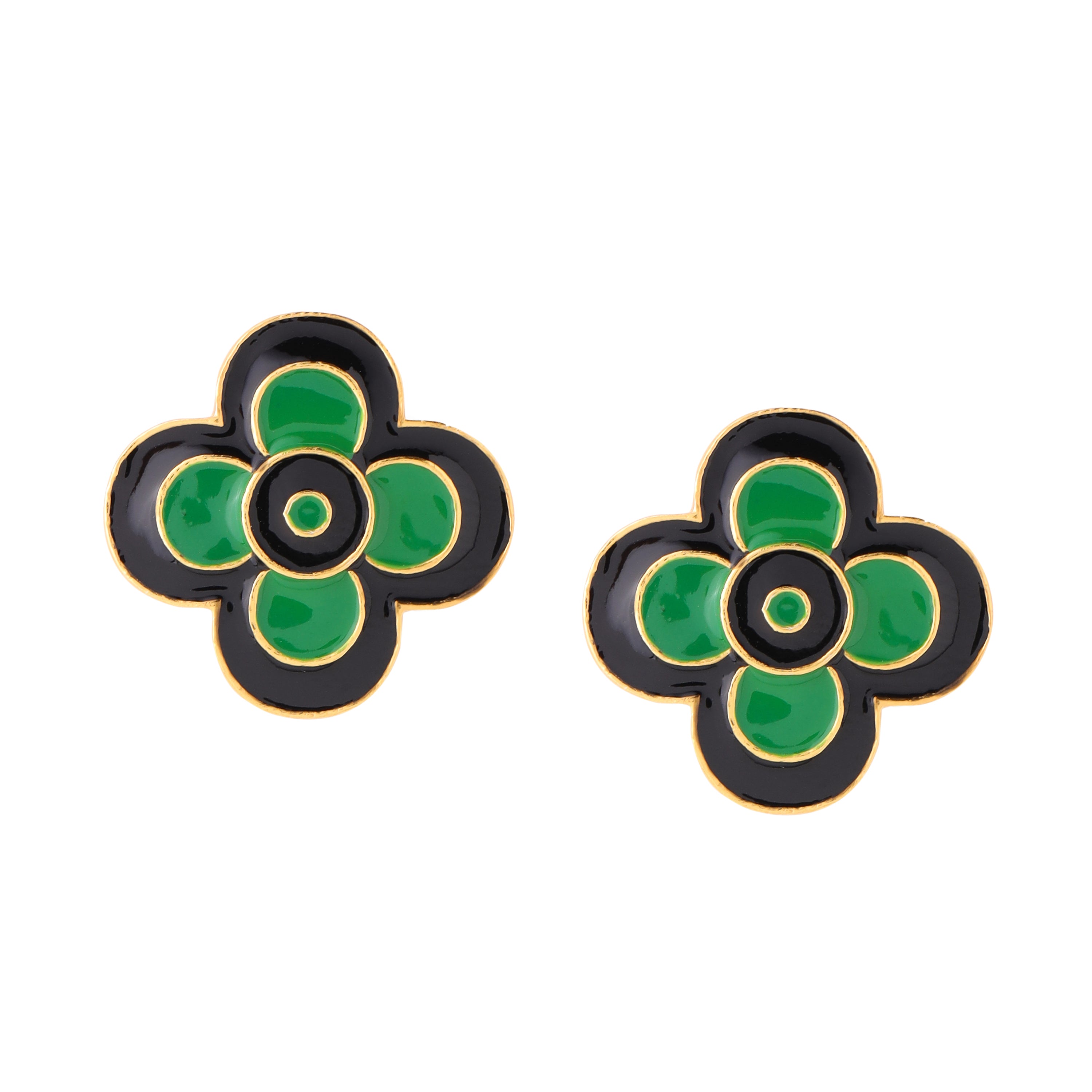 Le Flore Studs - Fern & Black