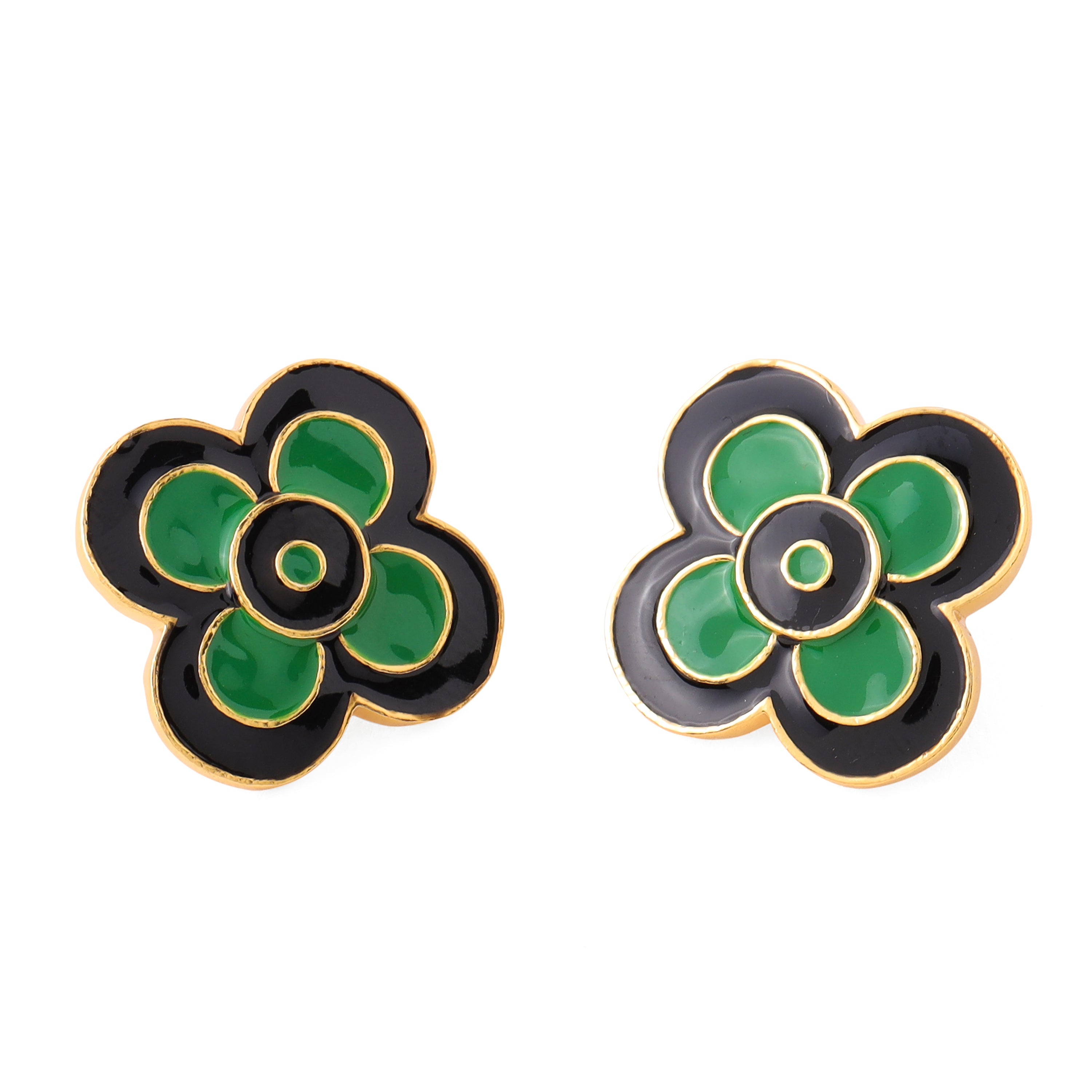Le Flore Studs - Fern & Black