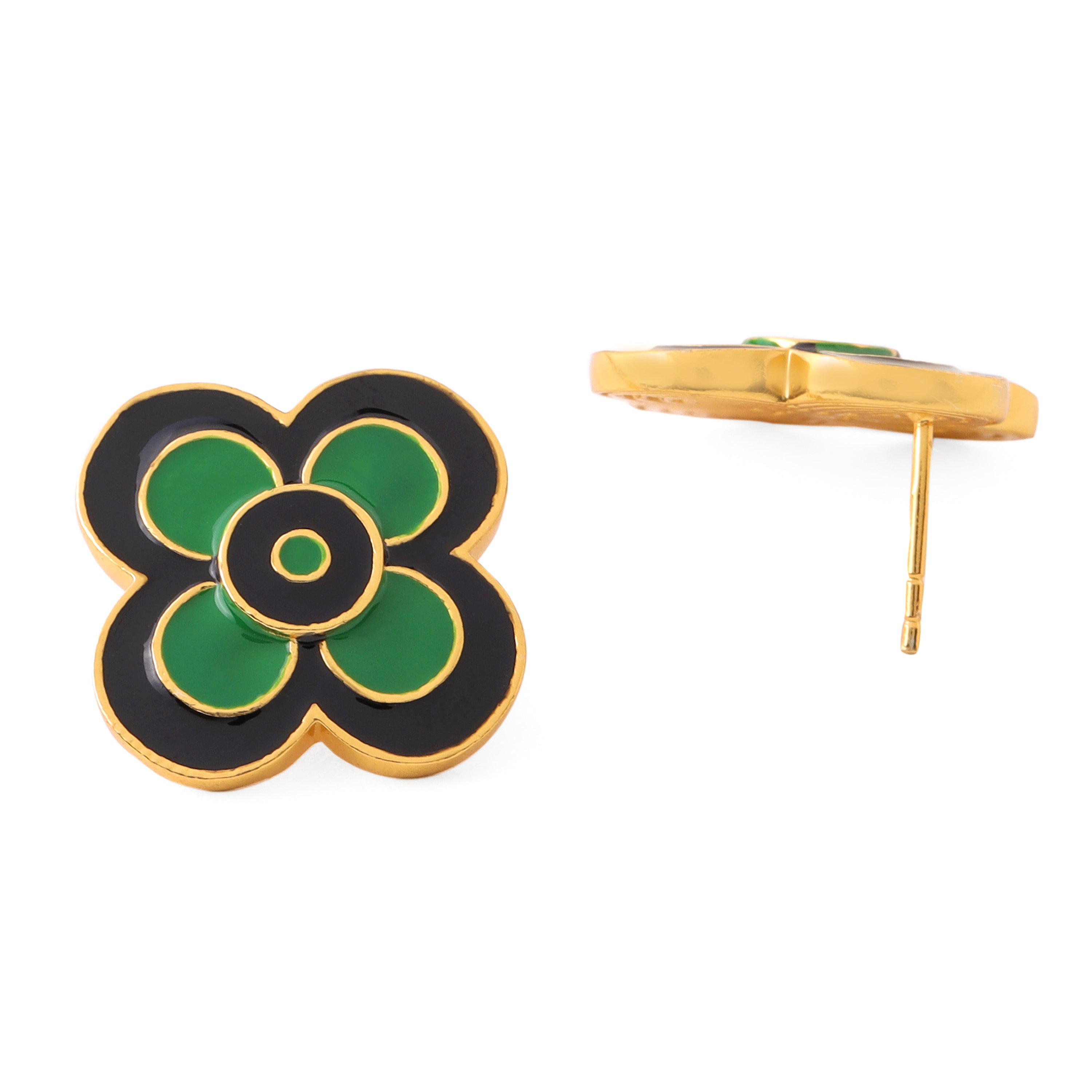 Le Flore Studs - Fern & Black