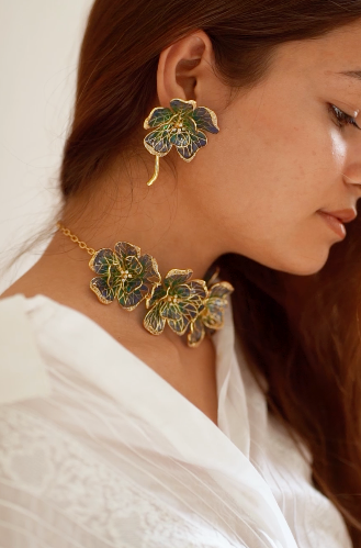 Fiore Floral Choker - Powder Blue and Smoky