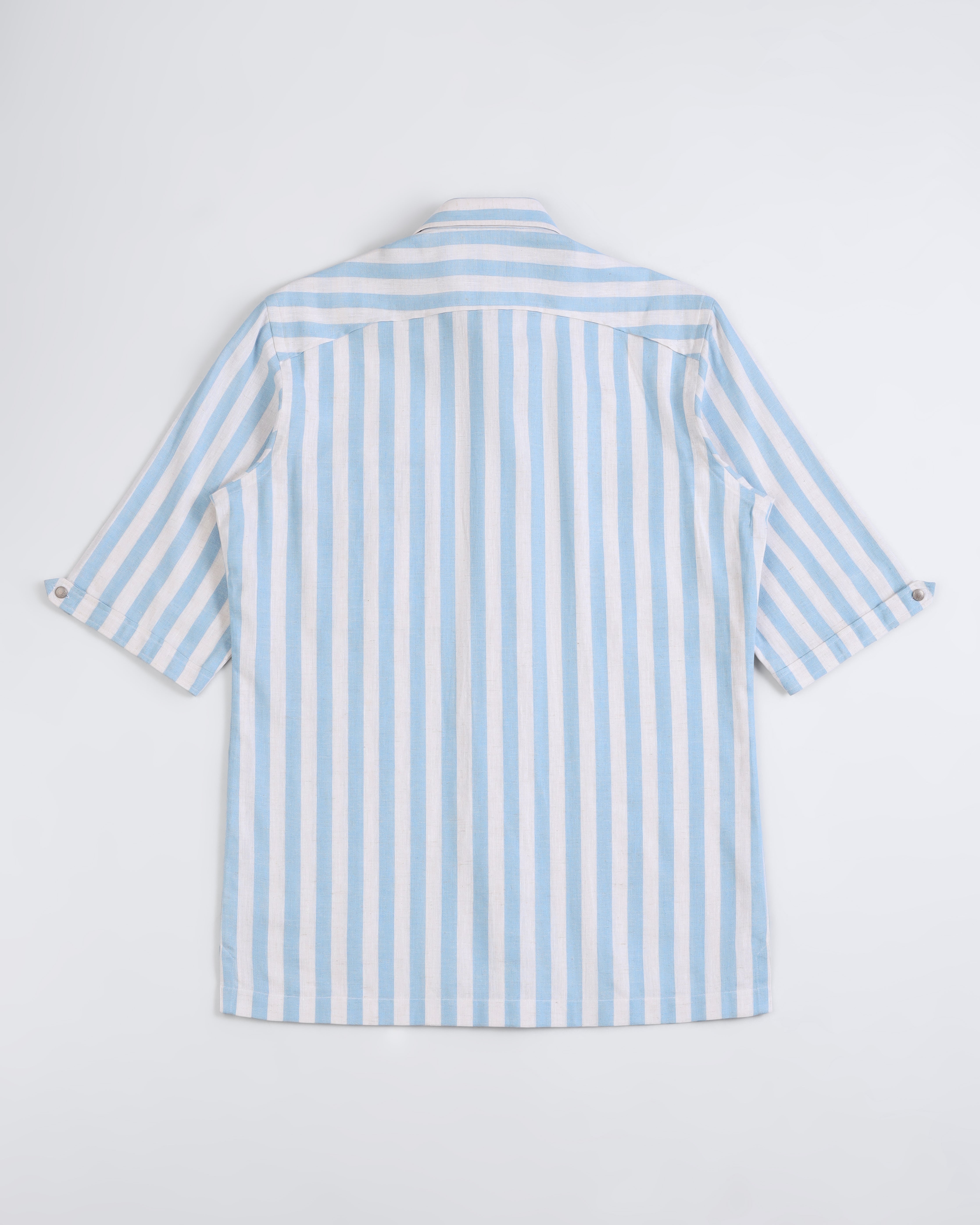 Crete - Stripe Cotton Linen Shirt - Soft Blue