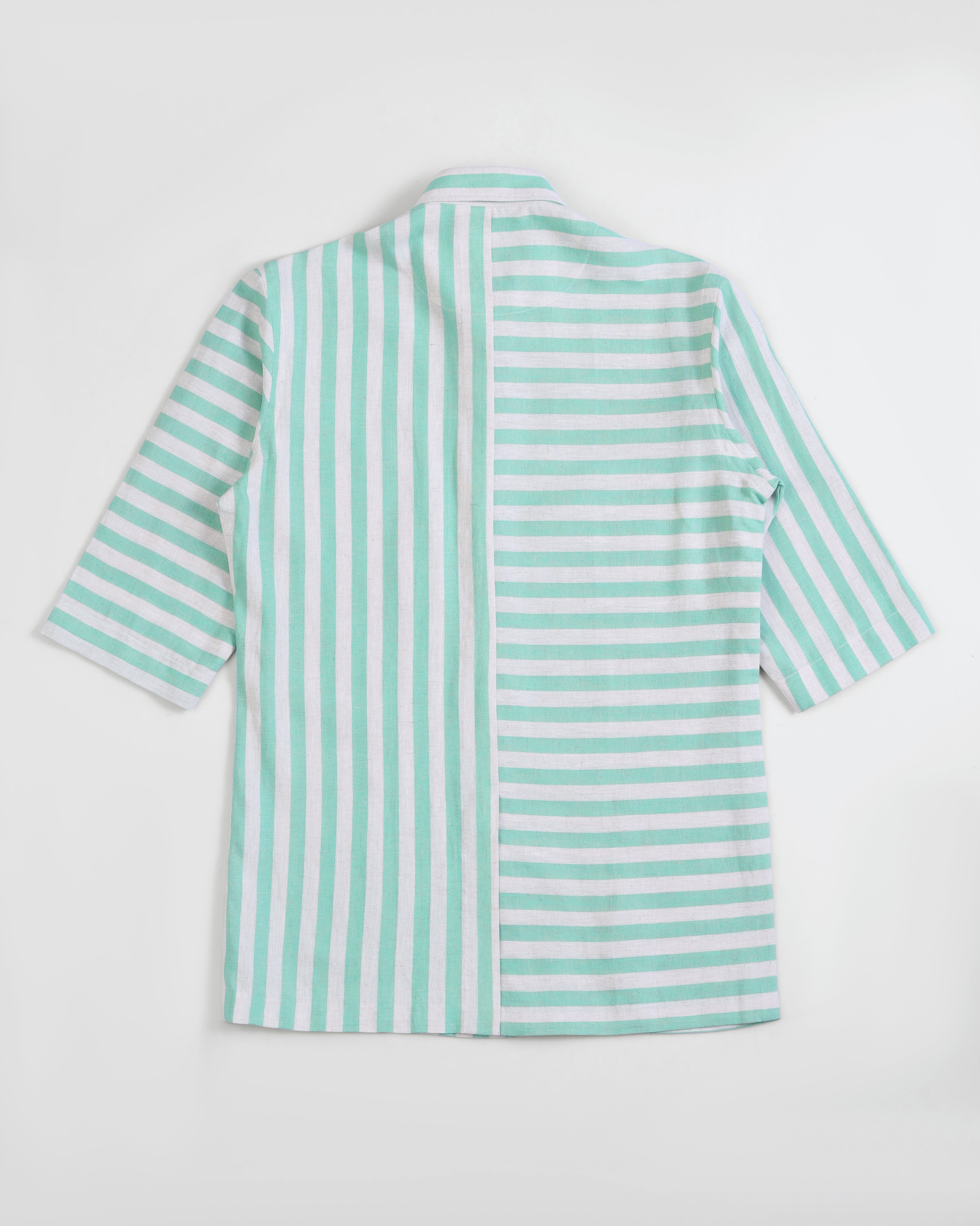 Crete - Stripe Cotton Linen Shirt - Soft Green