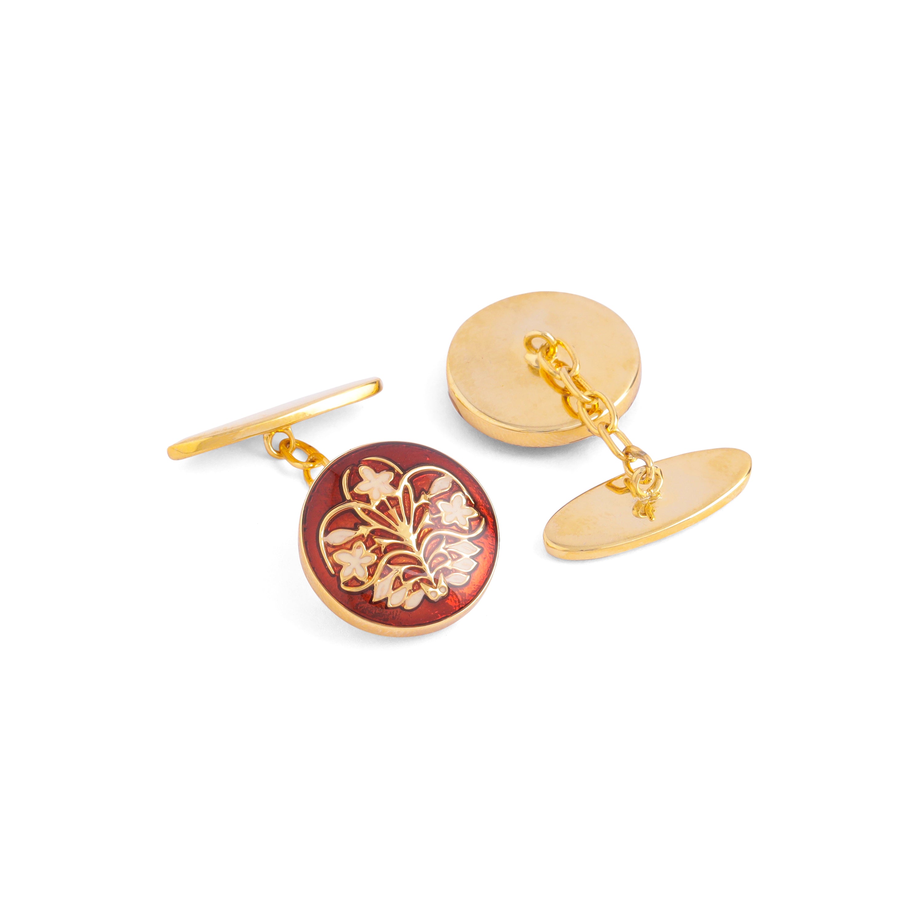 Iris Enamel Chain Cufflinks - Ivory & Maroon