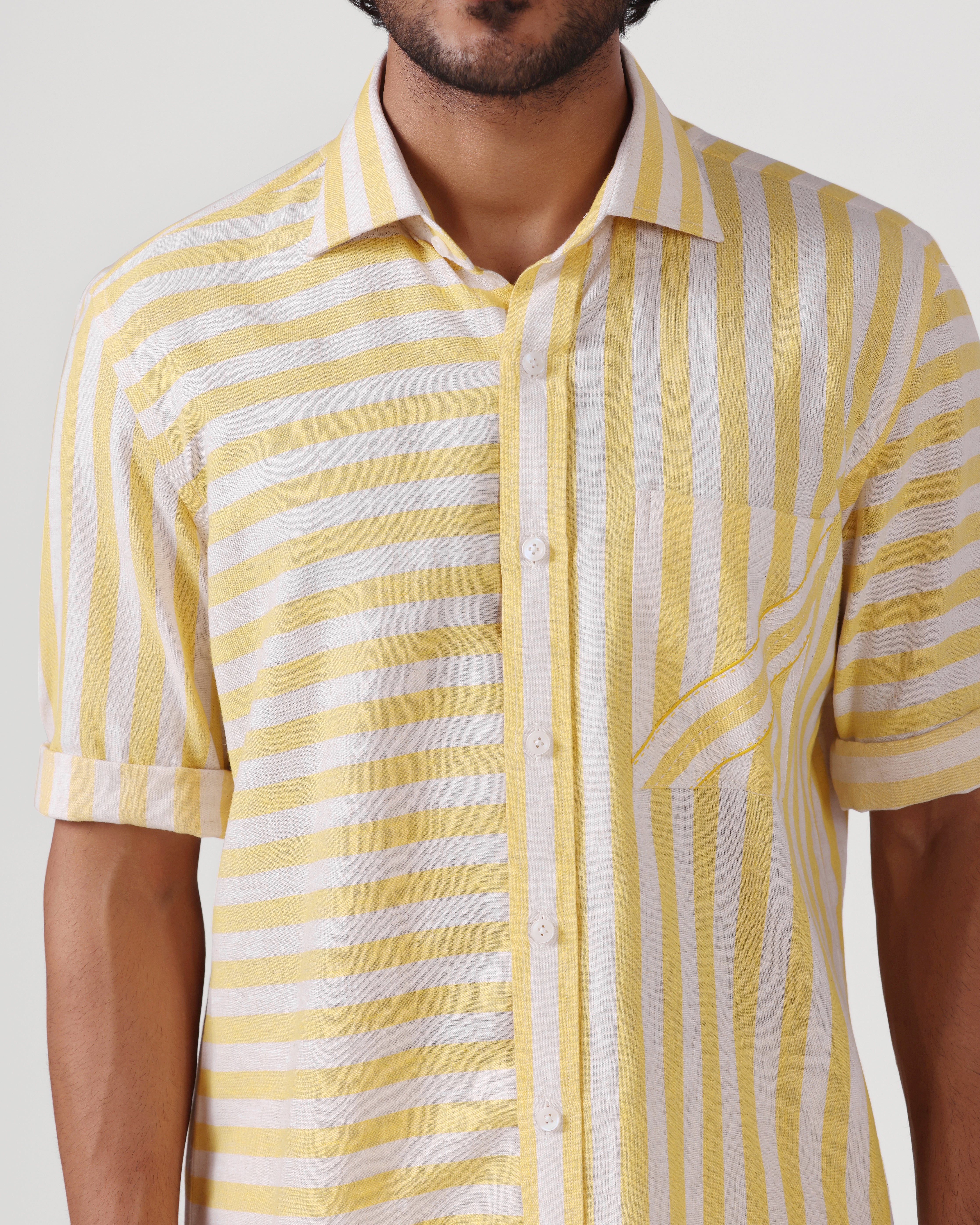 Crete - Stripe Cotton Linen Shirt - Butter Yellow