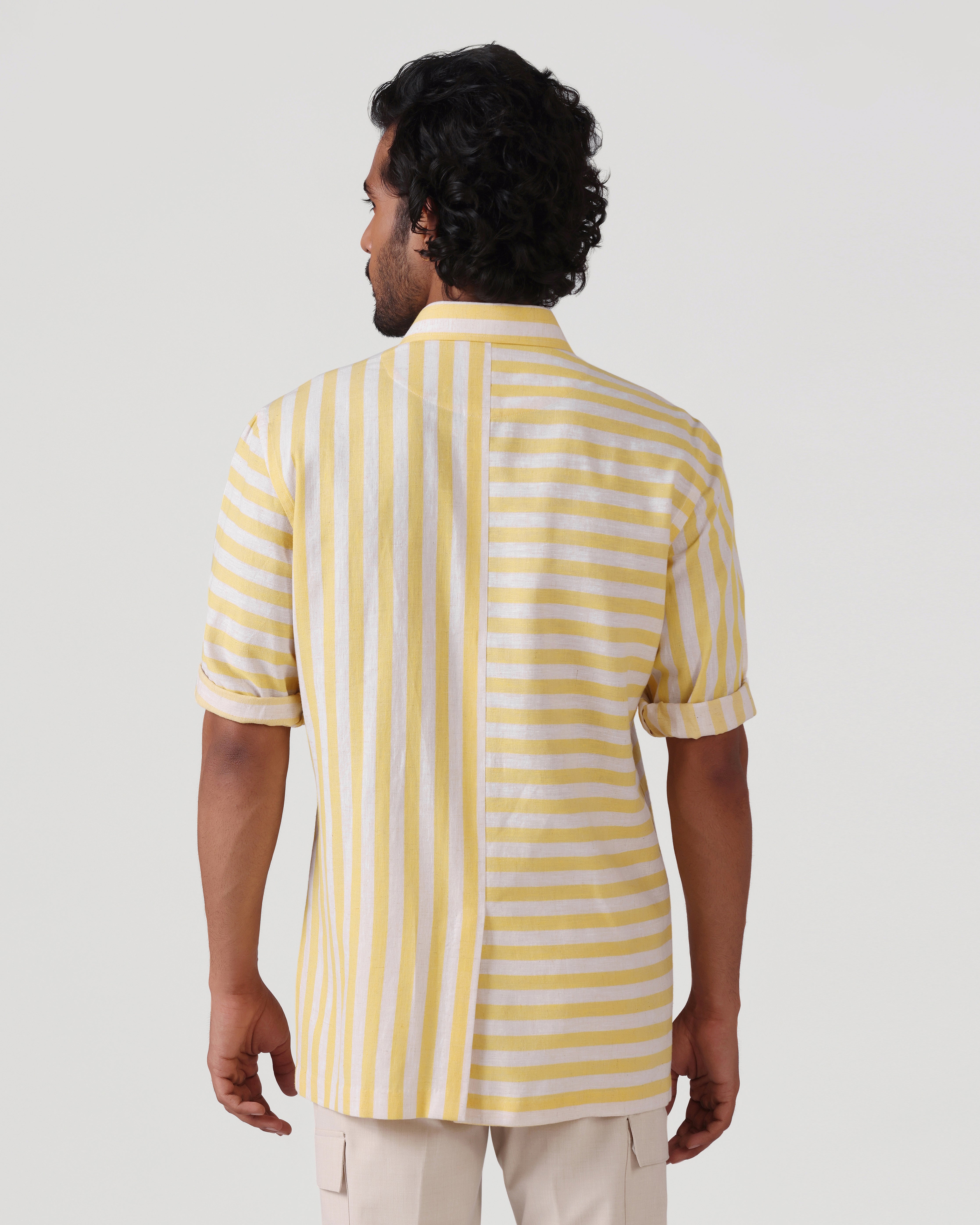 Crete - Stripe Cotton Linen Shirt - Butter Yellow