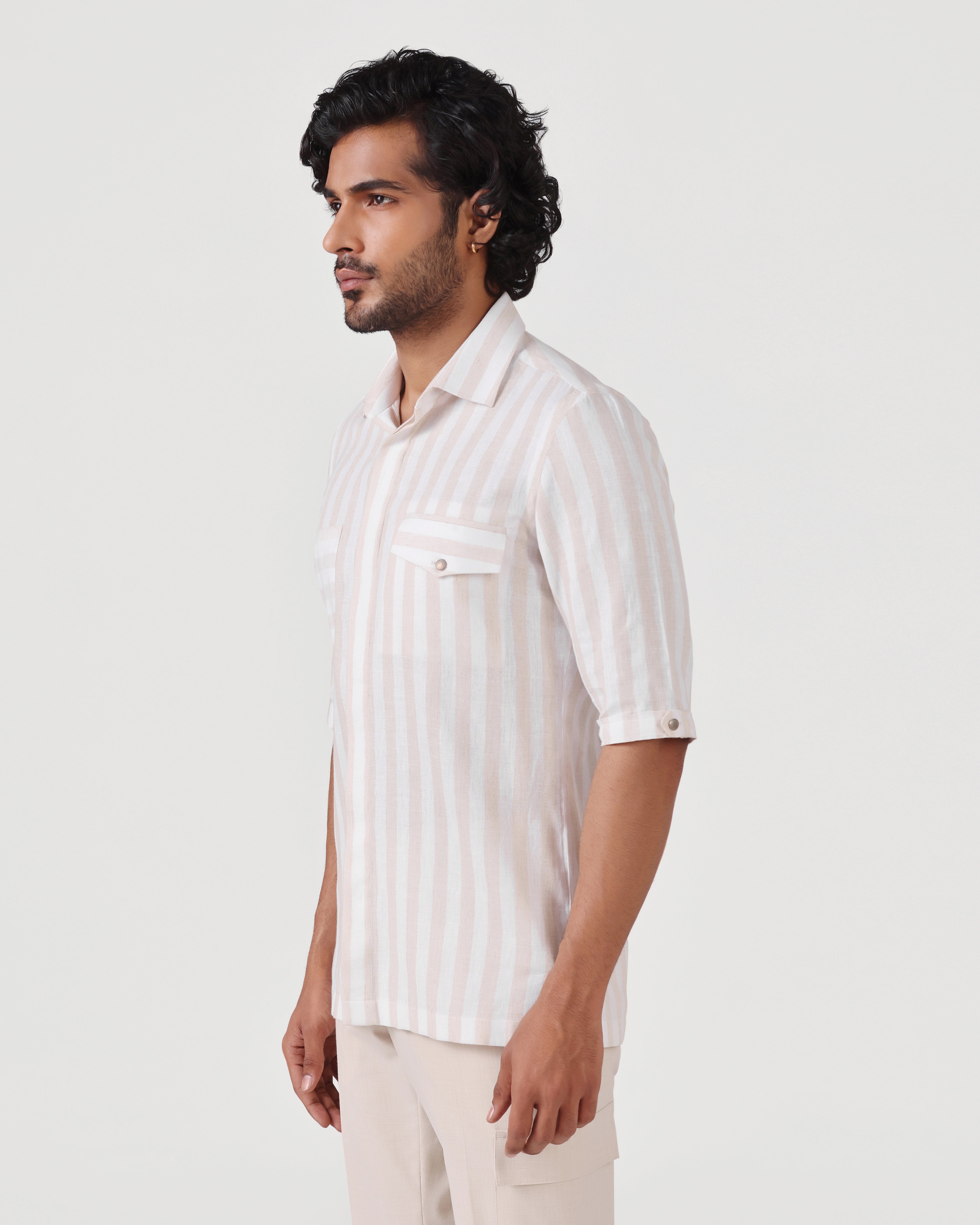 Crete - Stripe Cotton Linen Shirt - Ecru