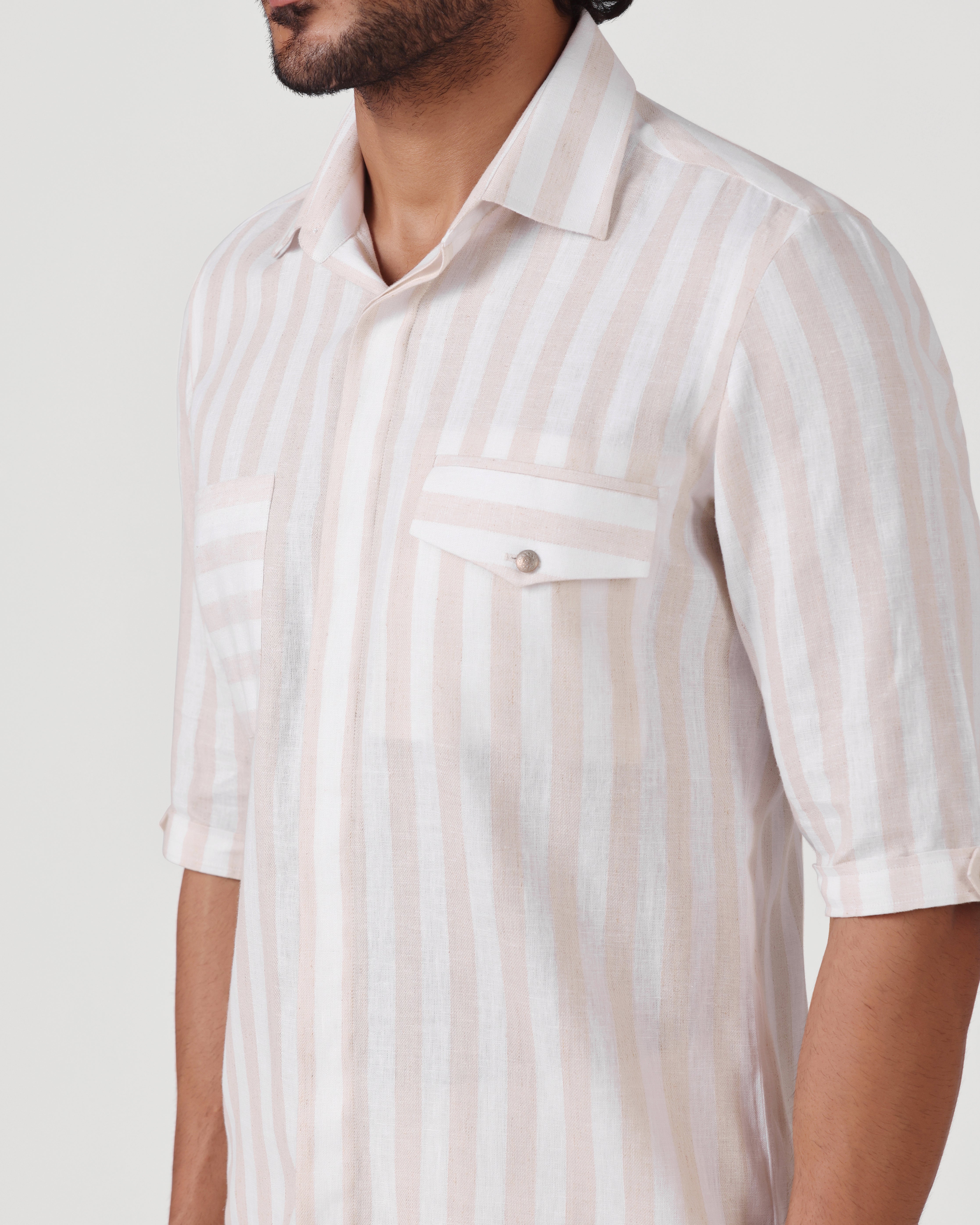 Crete - Stripe Cotton Linen Shirt - Ecru
