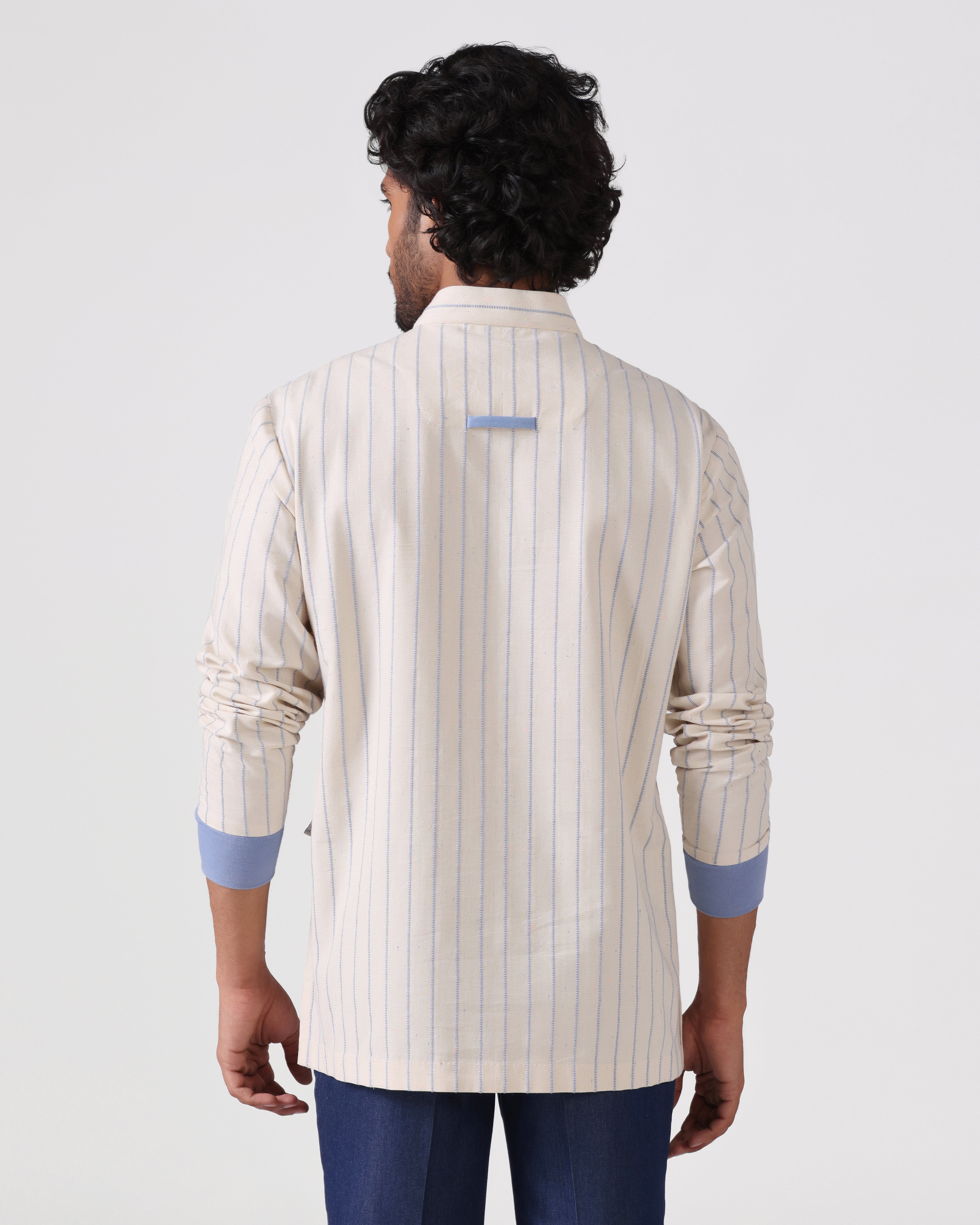 Orsay - Cotton Linen Shirt with Knitted Cuff - Blue