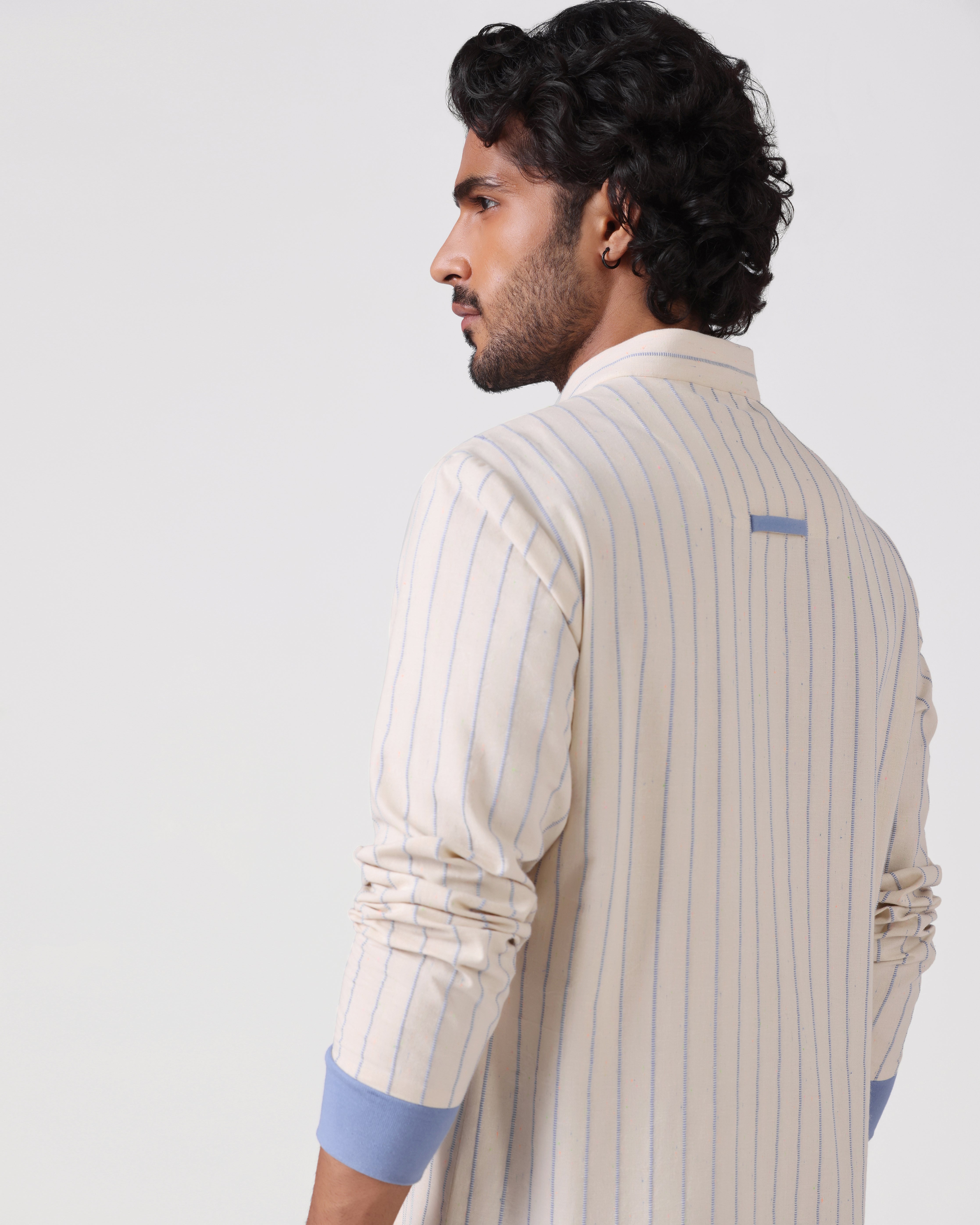 Orsay - Cotton Linen Shirt with Knitted Cuff - Blue