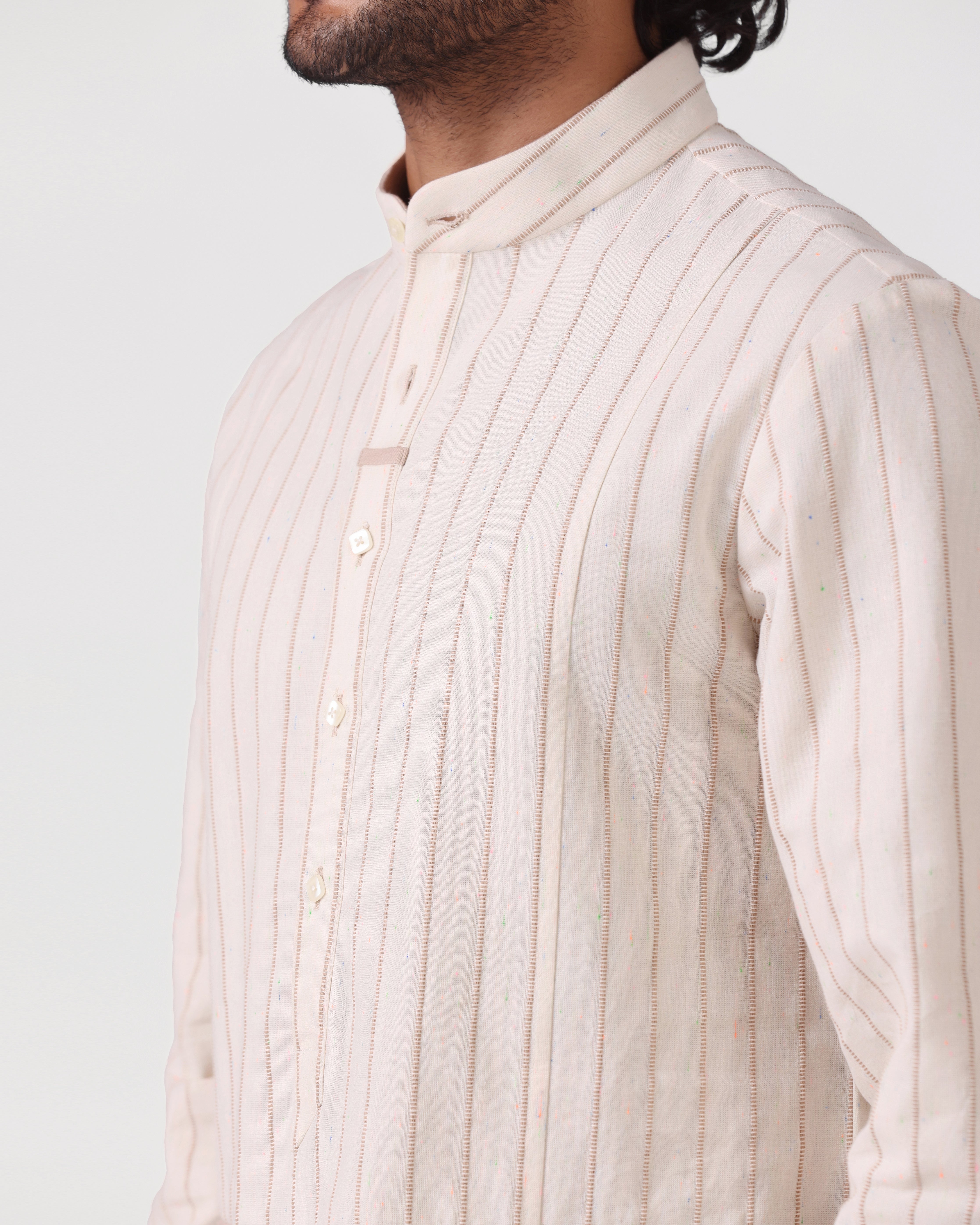 Orsay - Cotton Linen Shirt with Knitted Cuff - Camel