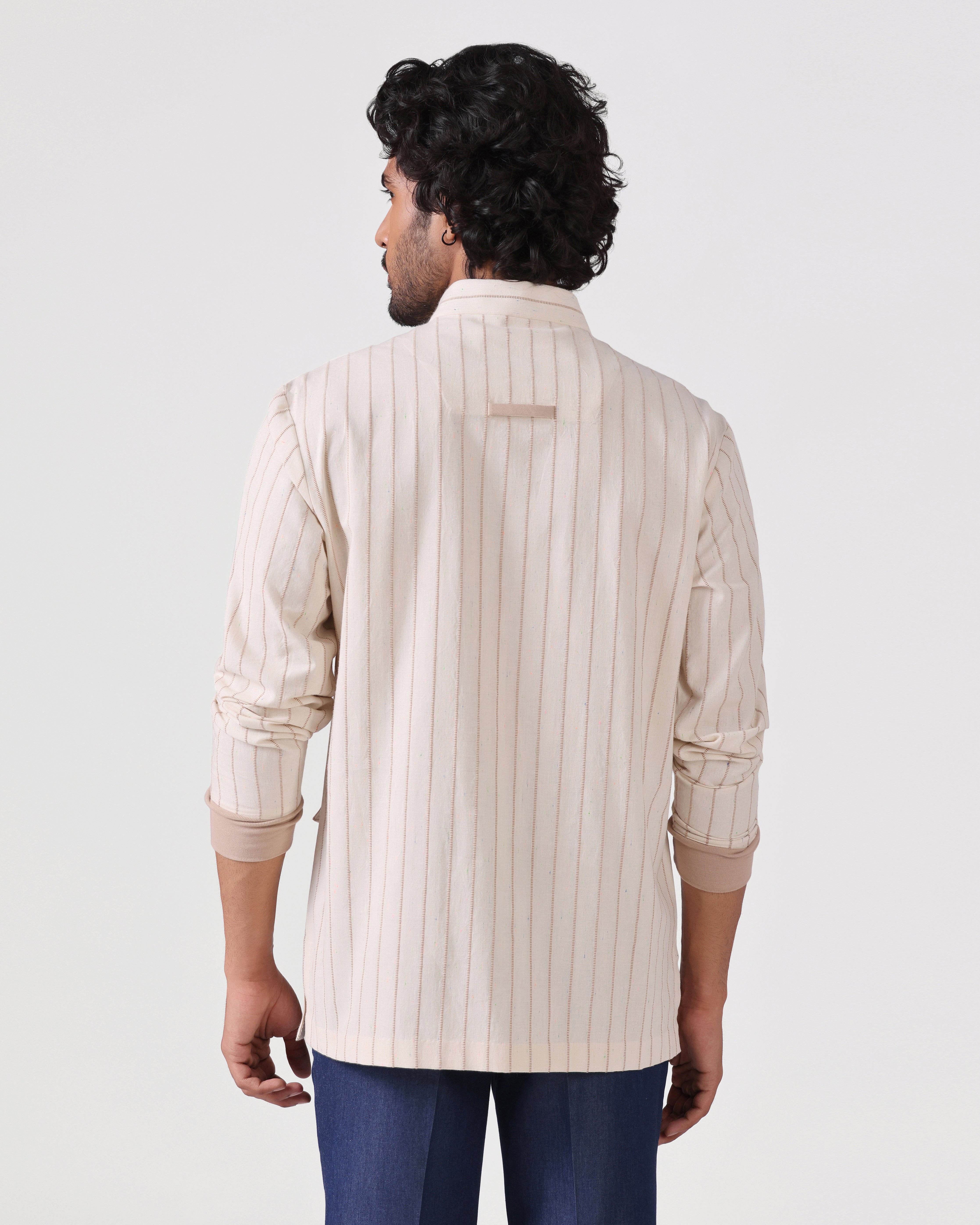 Orsay - Cotton Linen Shirt with Knitted Cuff - Camel