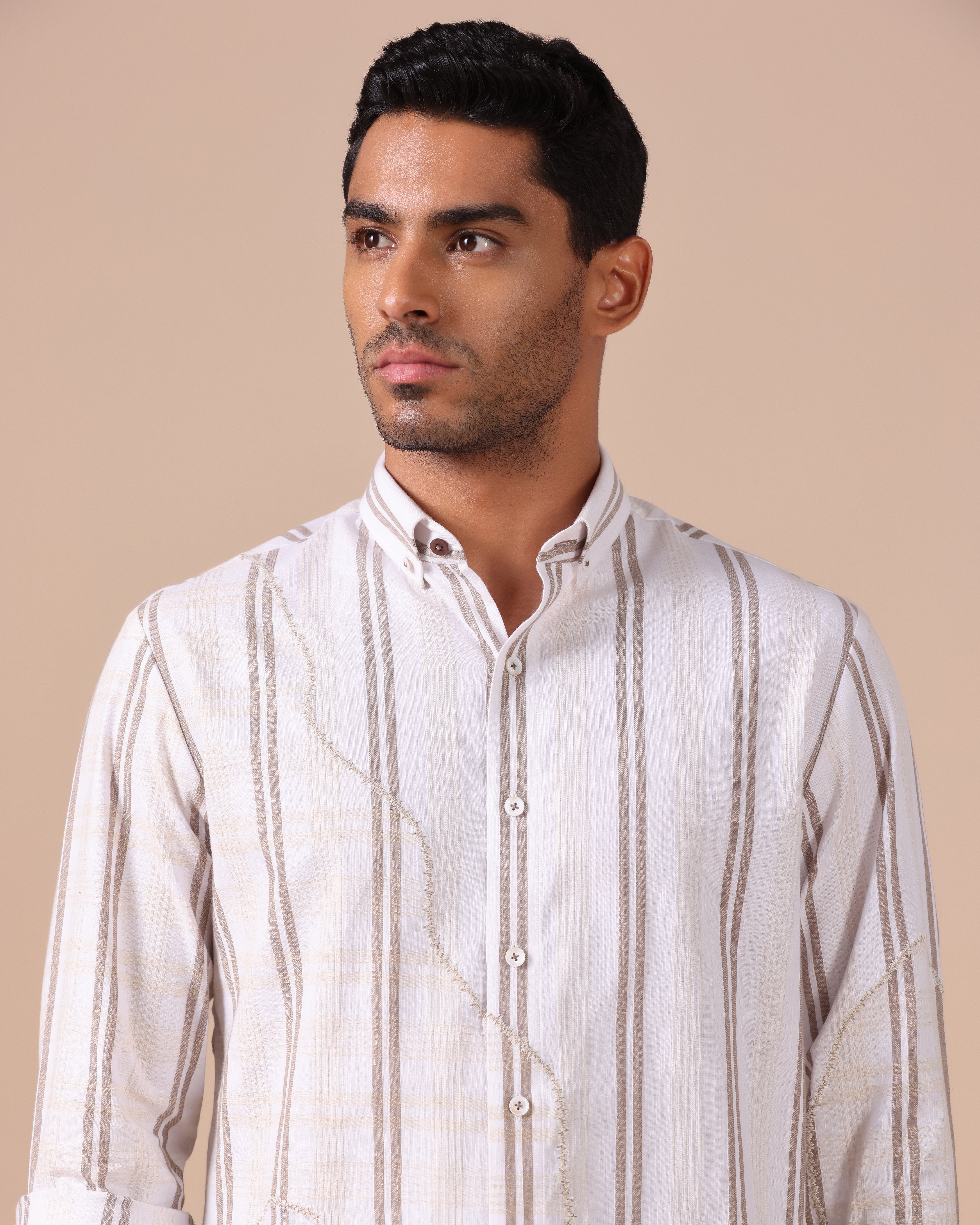 Caspian - Appliqué Cotton Linen Shirt - Light Brown
