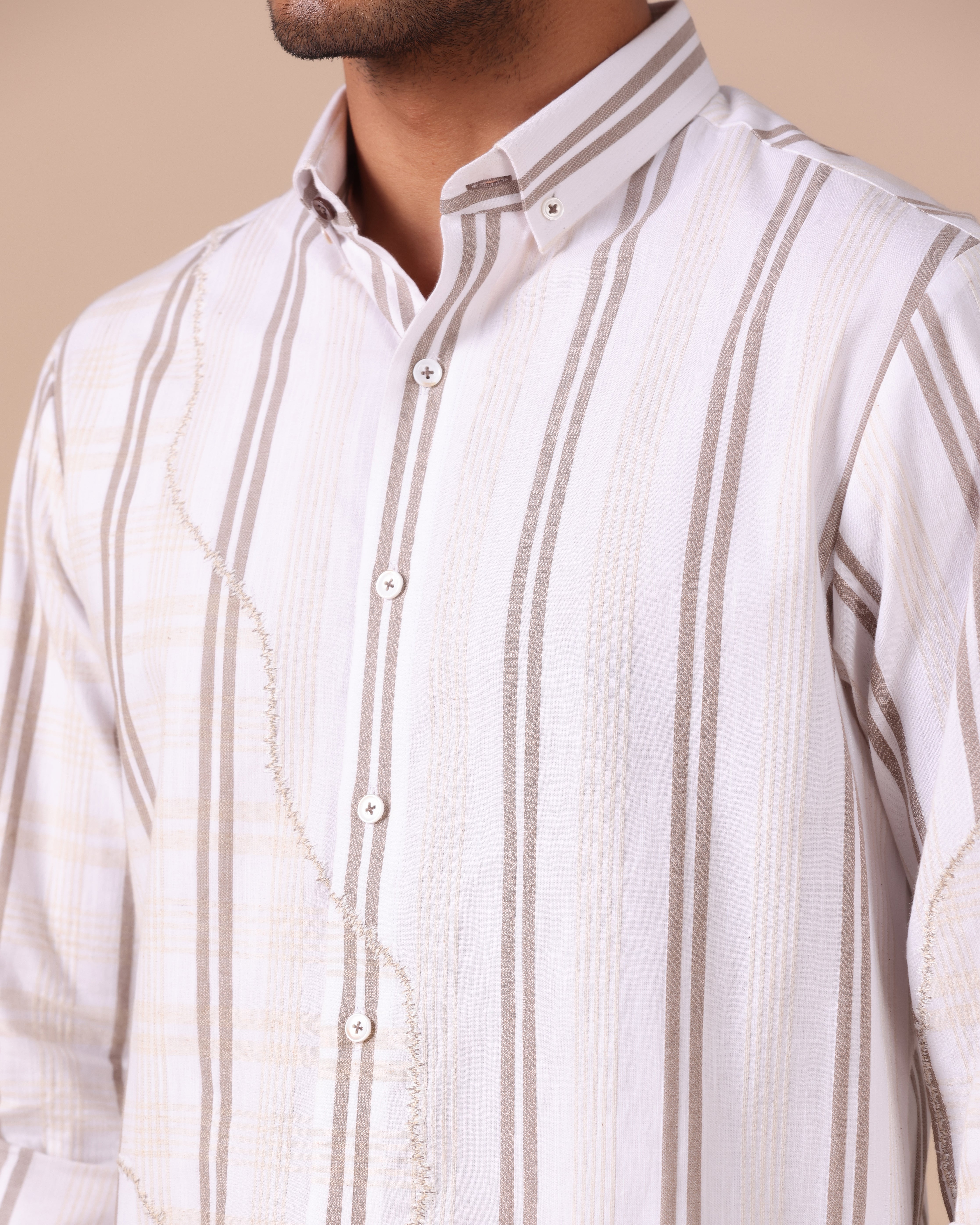 Caspian - Appliqué Cotton Linen Shirt - Light Brown