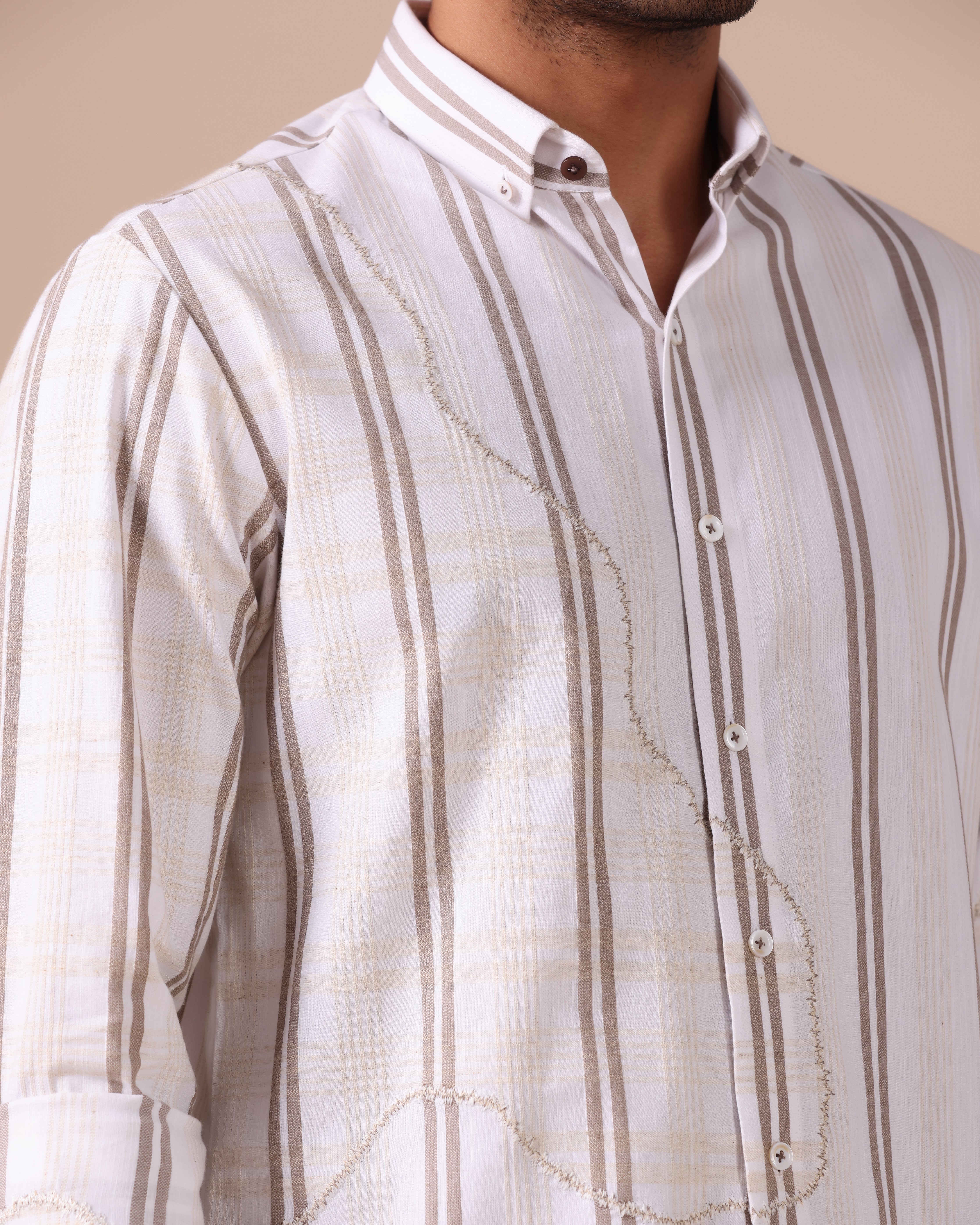 Caspian - Appliqué Cotton Linen Shirt - Light Brown
