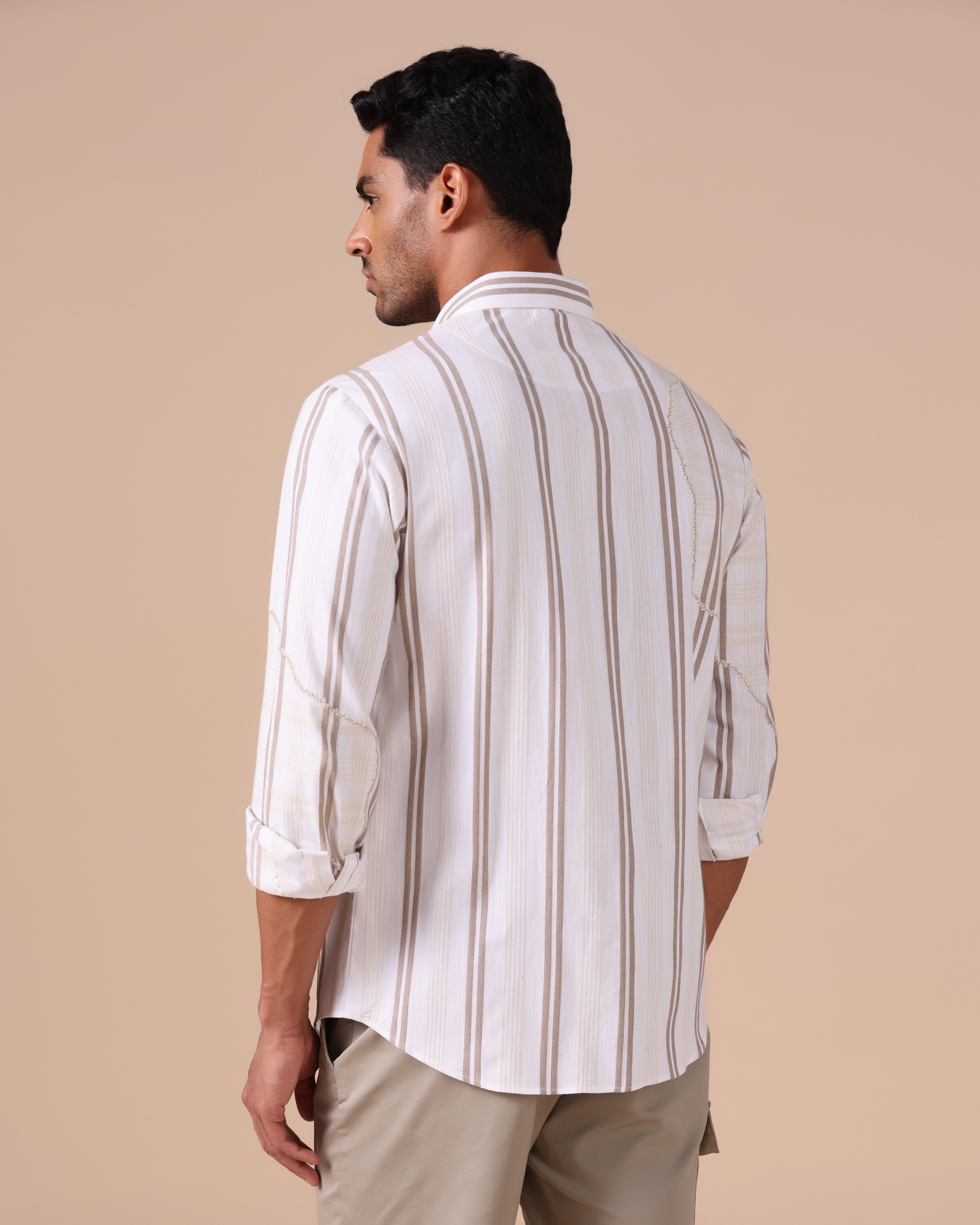 Caspian - Appliqué Cotton Linen Shirt - Light Brown