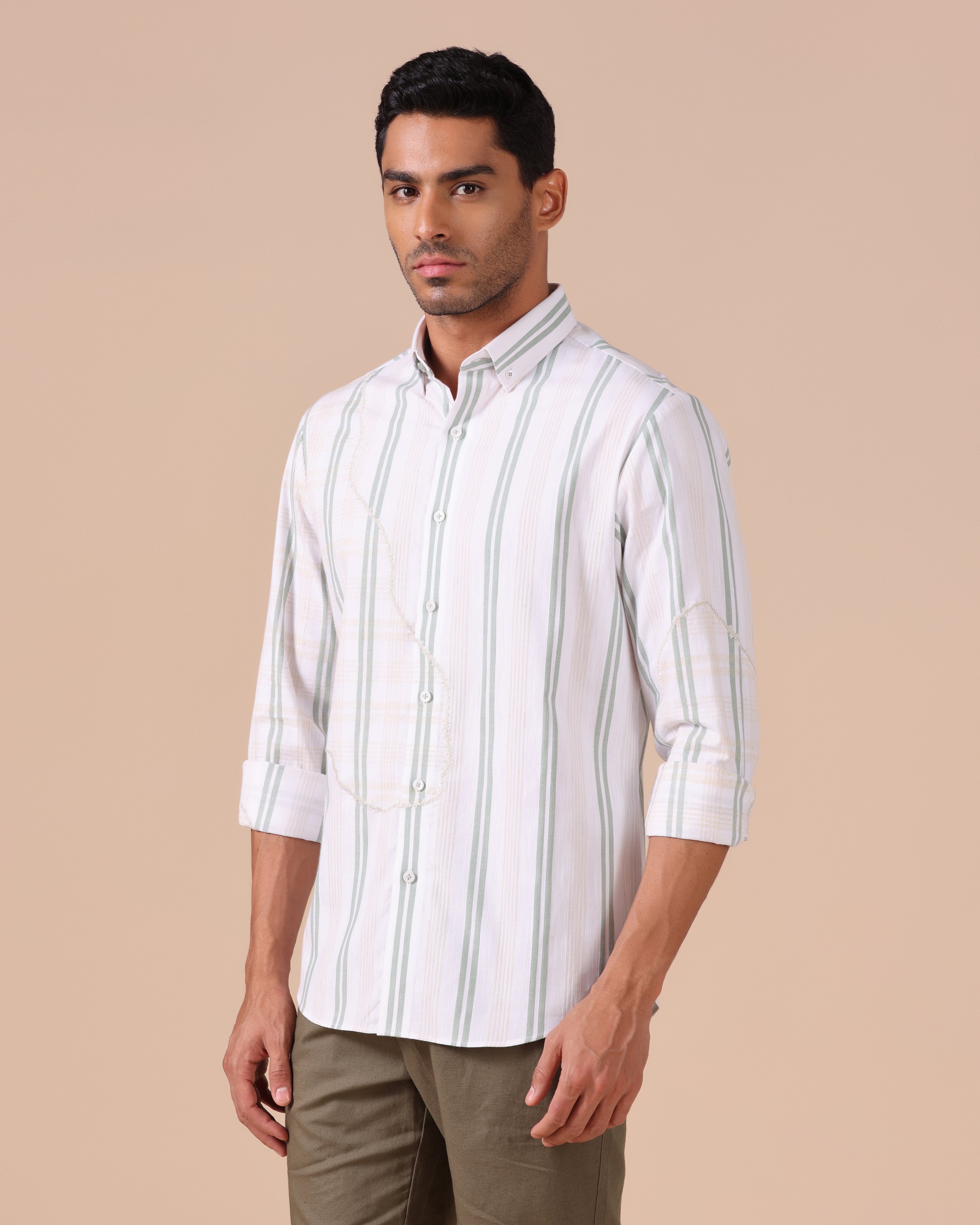 Caspian - Appliqué Cotton Linen Shirt - Sage Green