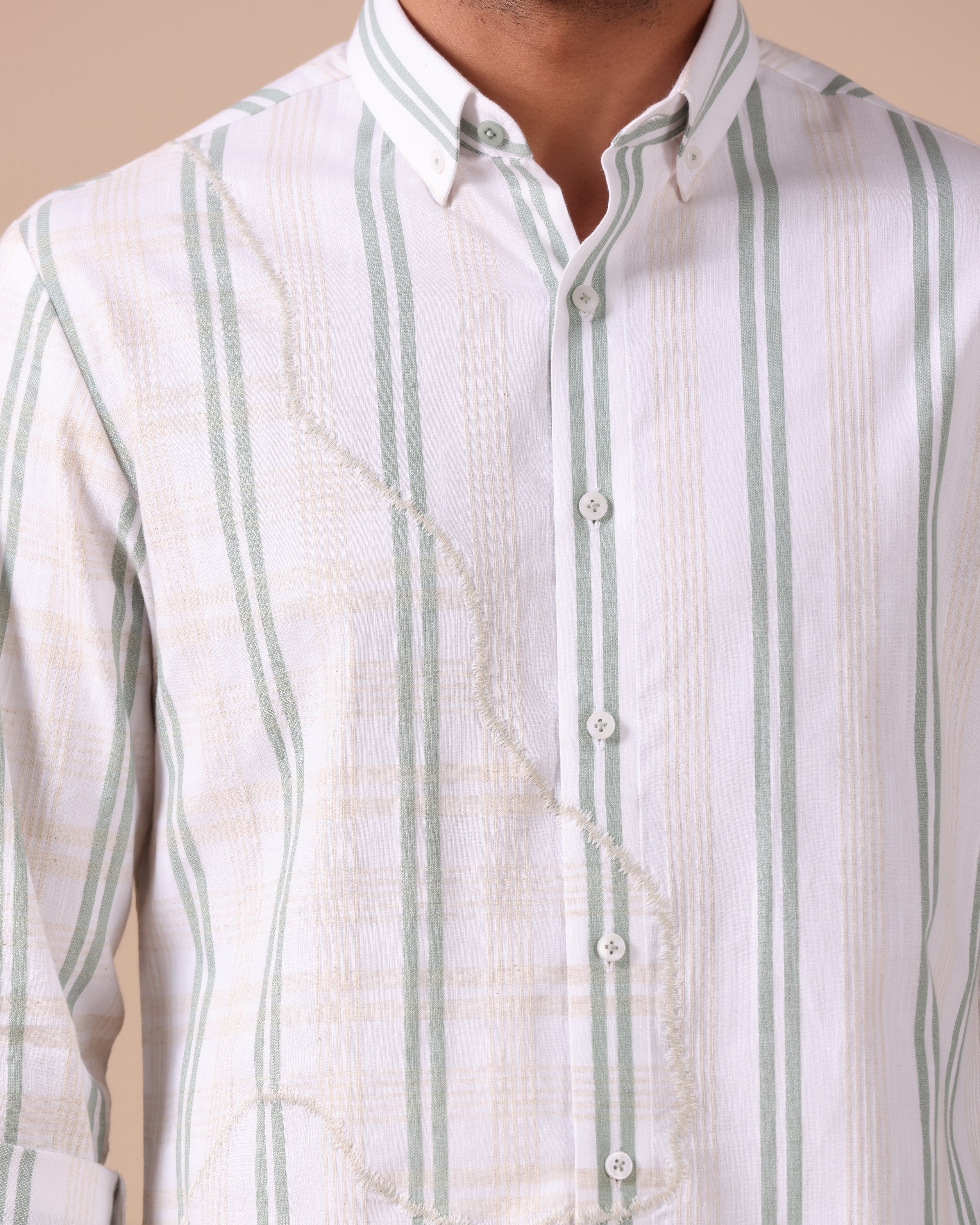 Caspian - Appliqué Cotton Linen Shirt - Sage Green