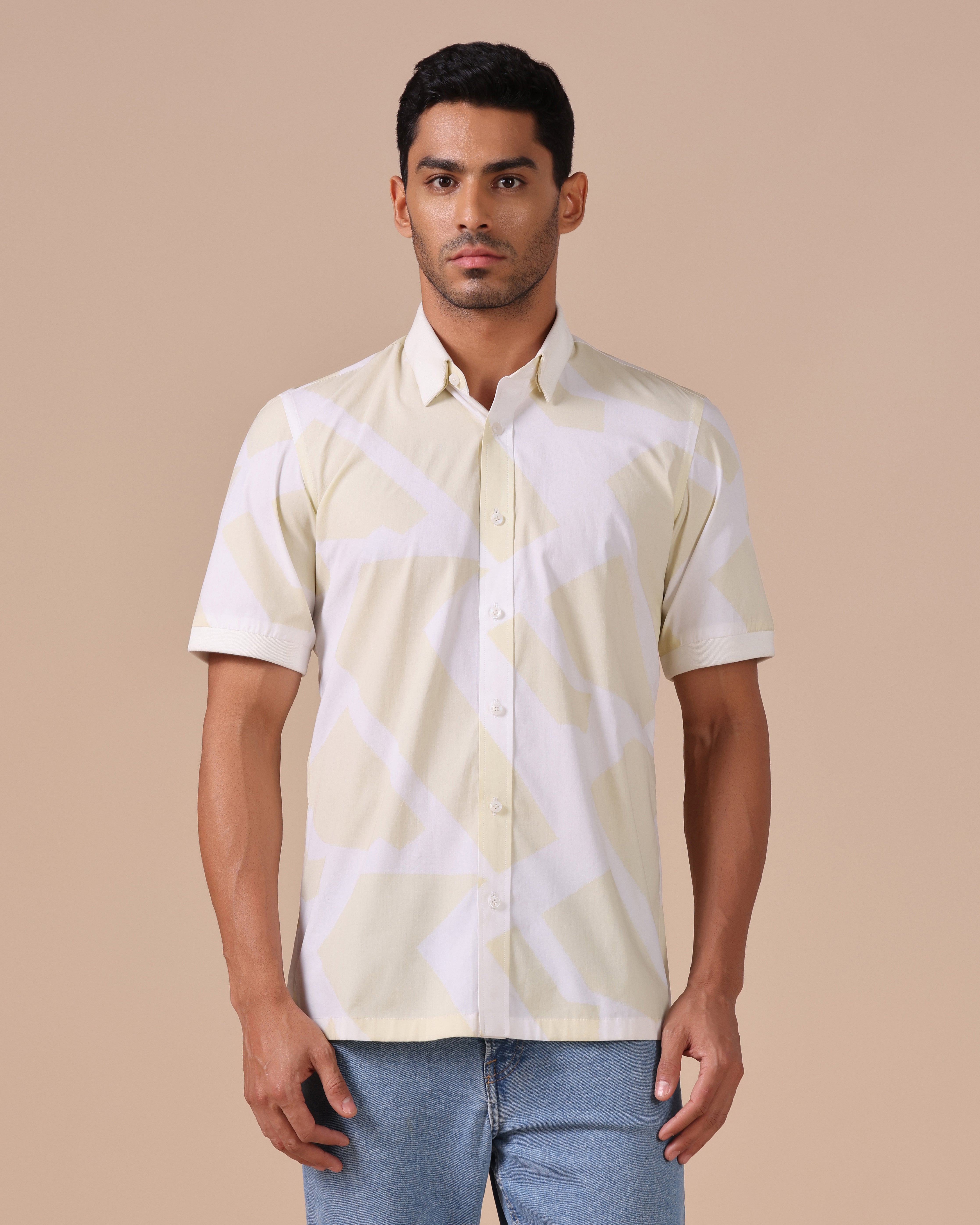 Mono - Abstract Printed Giza Cotton Abstract Printed Shirt - Pale Yellow