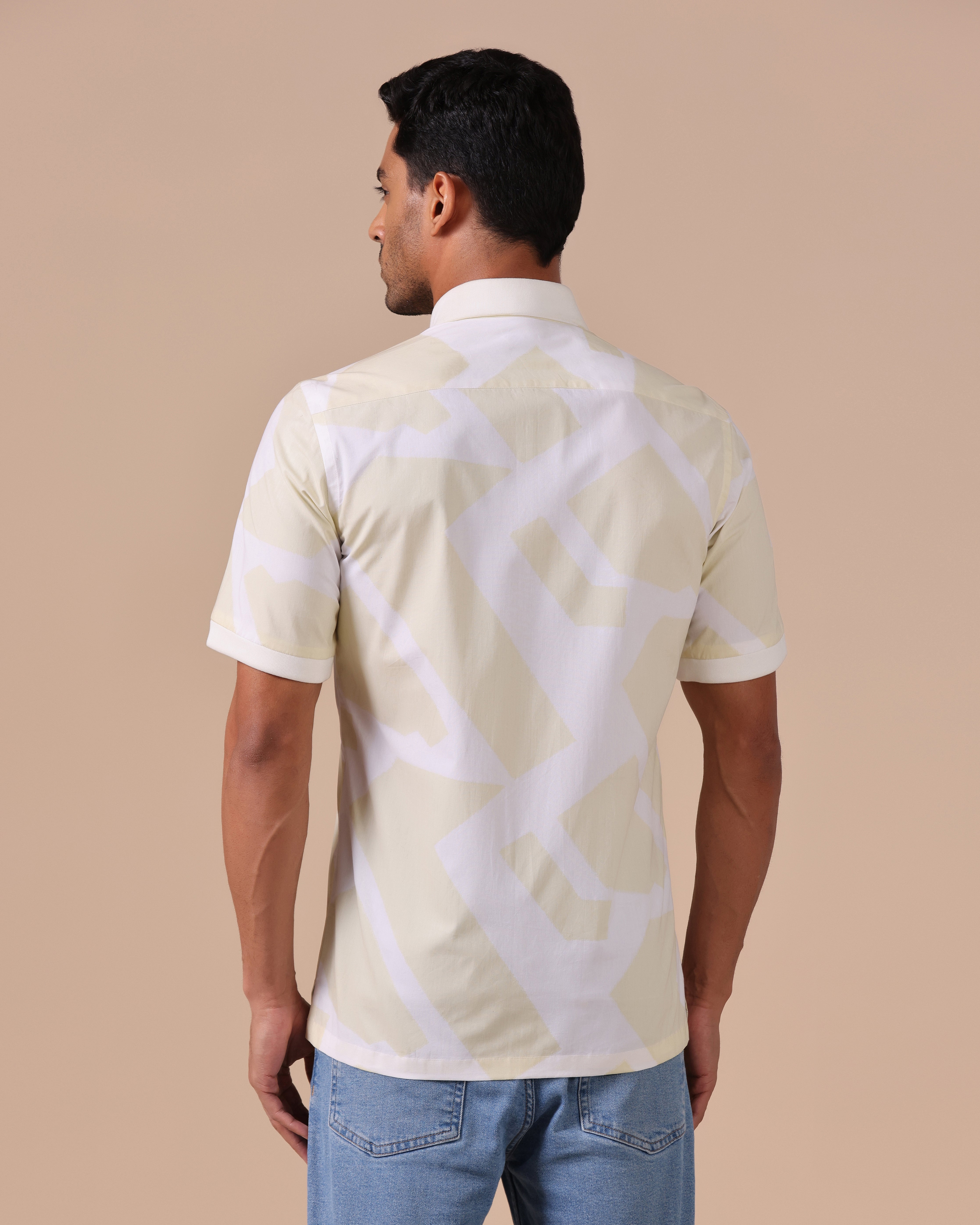 Mono - Abstract Printed Giza Cotton Abstract Printed Shirt - Pale Yellow