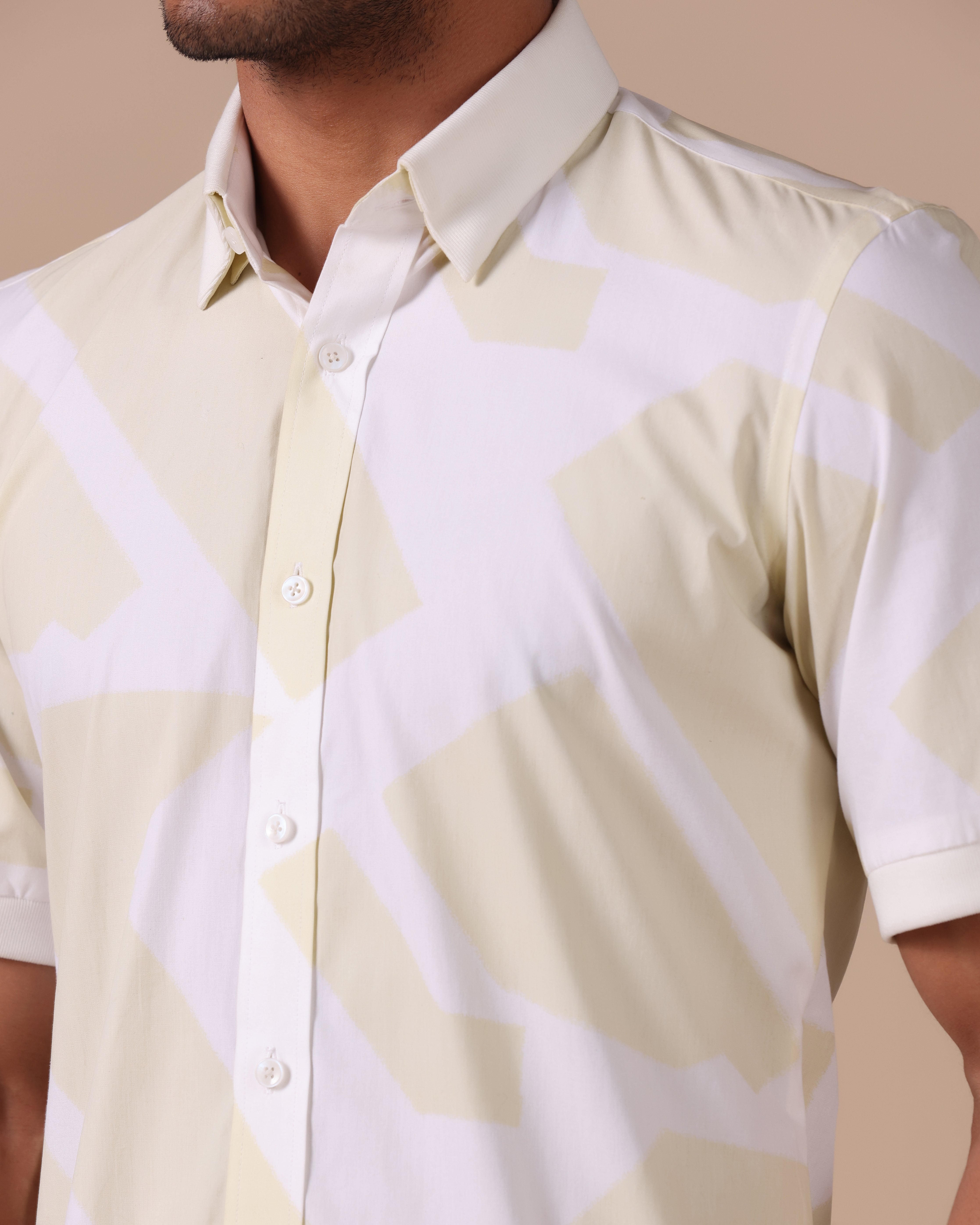 Mono - Abstract Printed Giza Cotton Abstract Printed Shirt - Pale Yellow