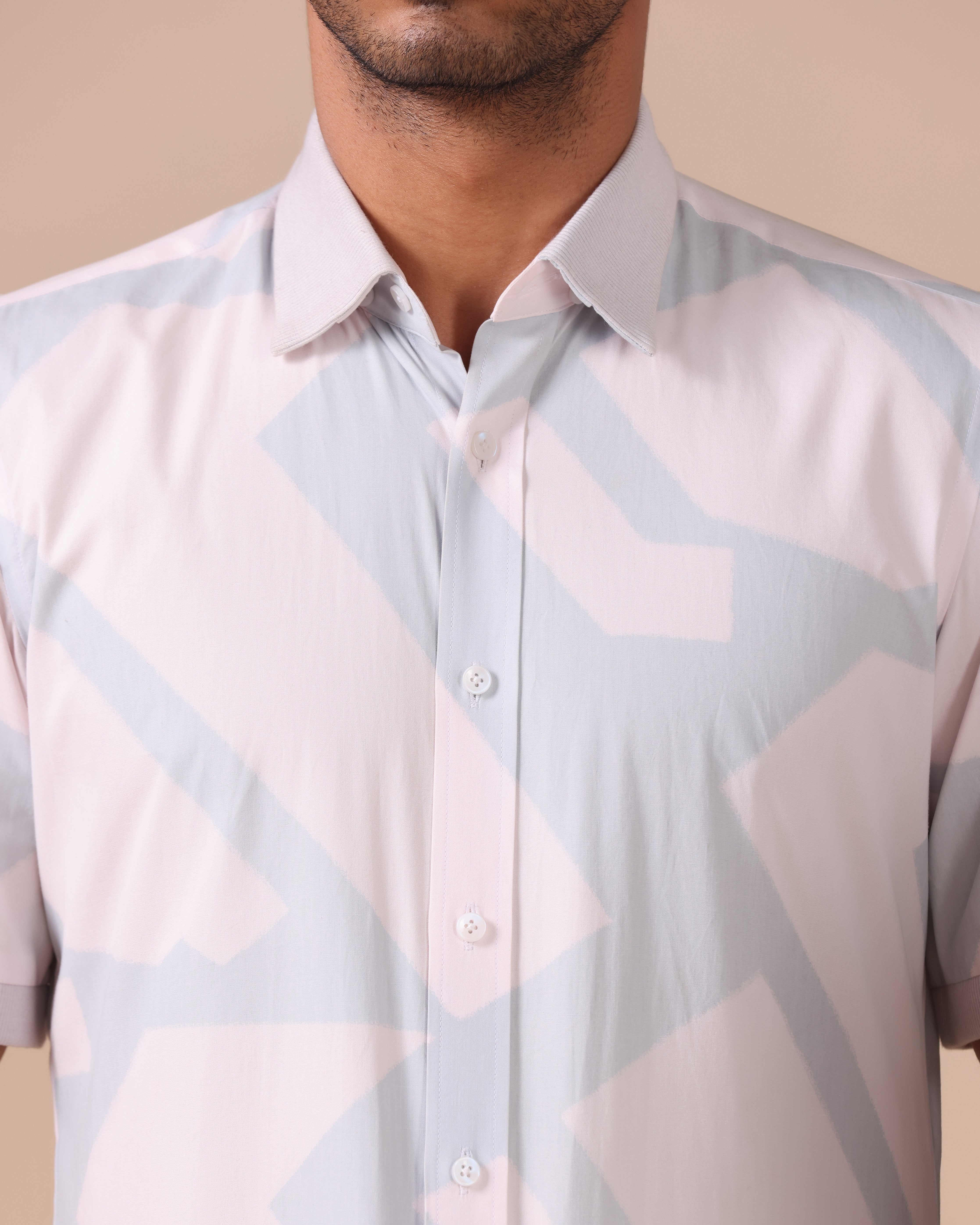 Mono - Abstract Printed Giza Cotton Abstract Printed Shirt - Light Grey