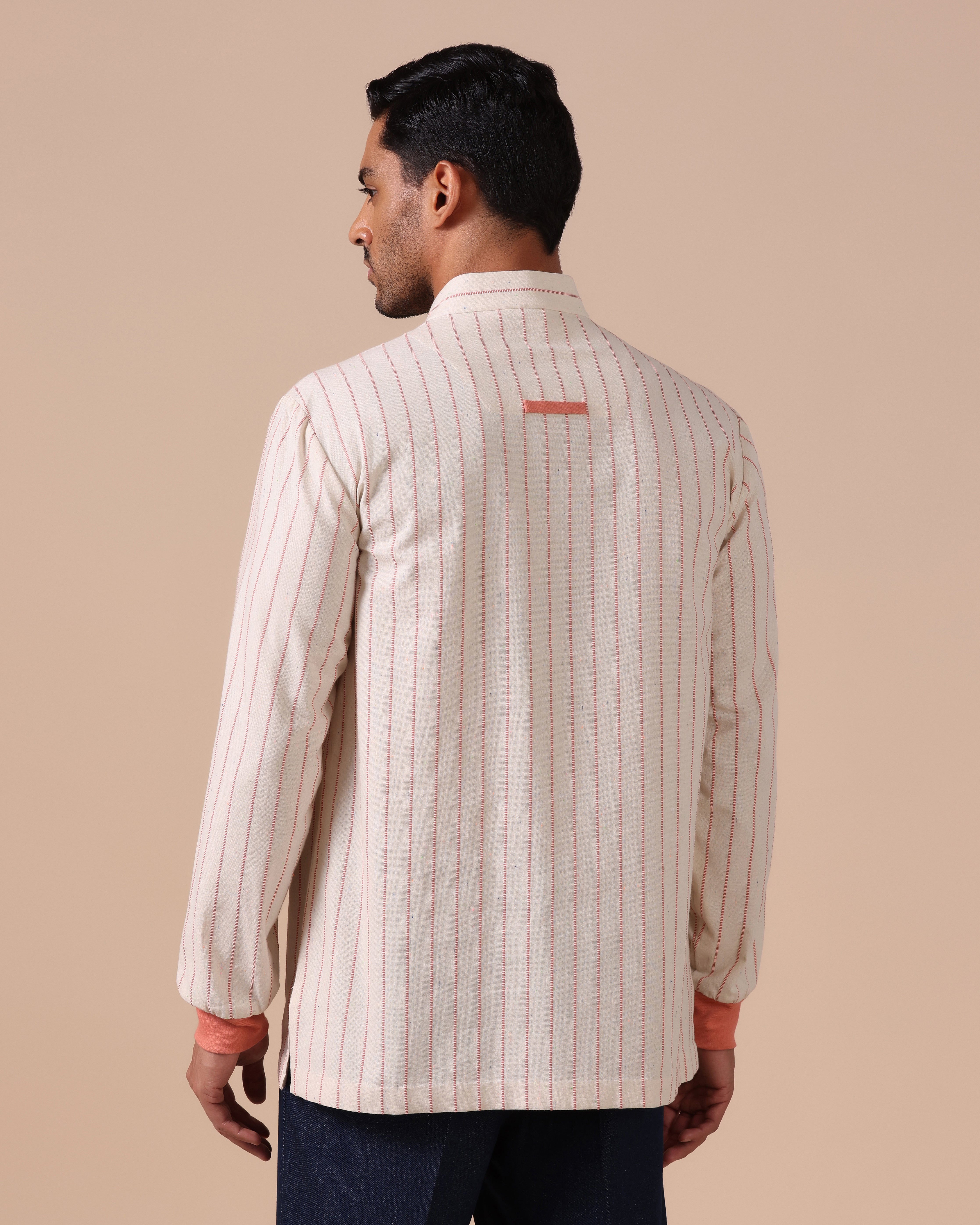Orsay - Cotton Linen Shirt with Knitted Cuff - Coral