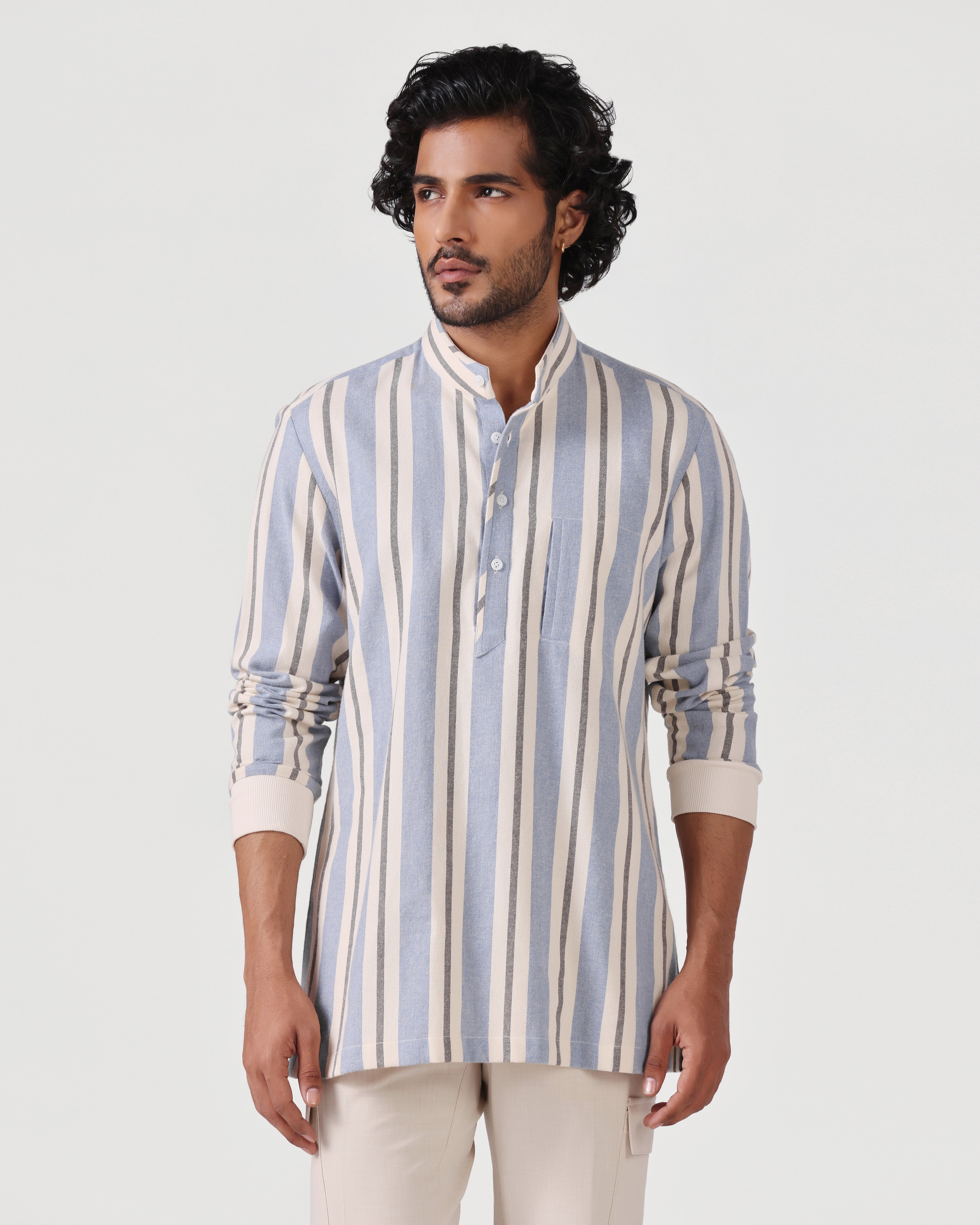 Daily Luxe Brushed Cotton Stripe Shirt - Light Blue