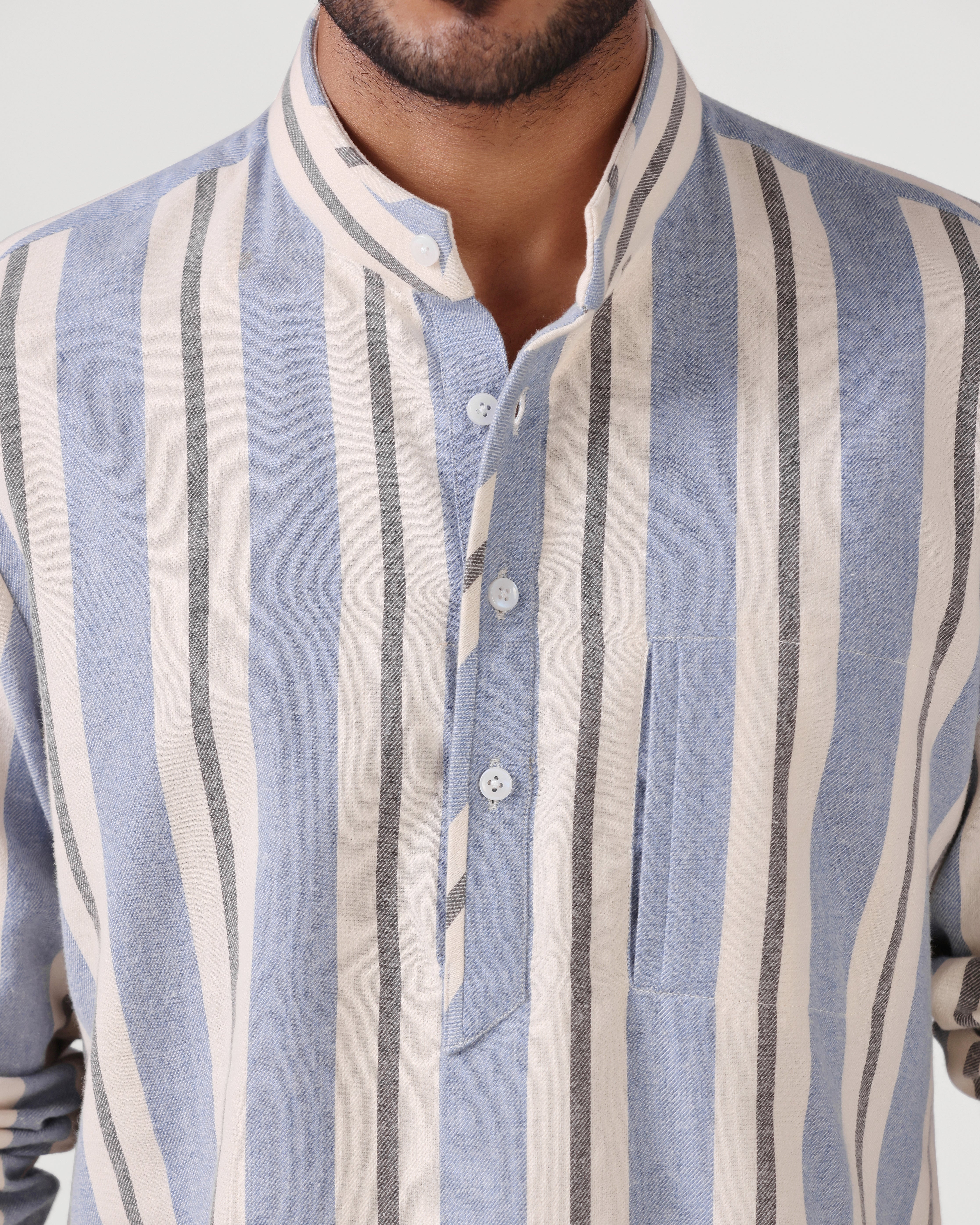Daily Luxe Brushed Cotton Stripe Shirt - Light Blue