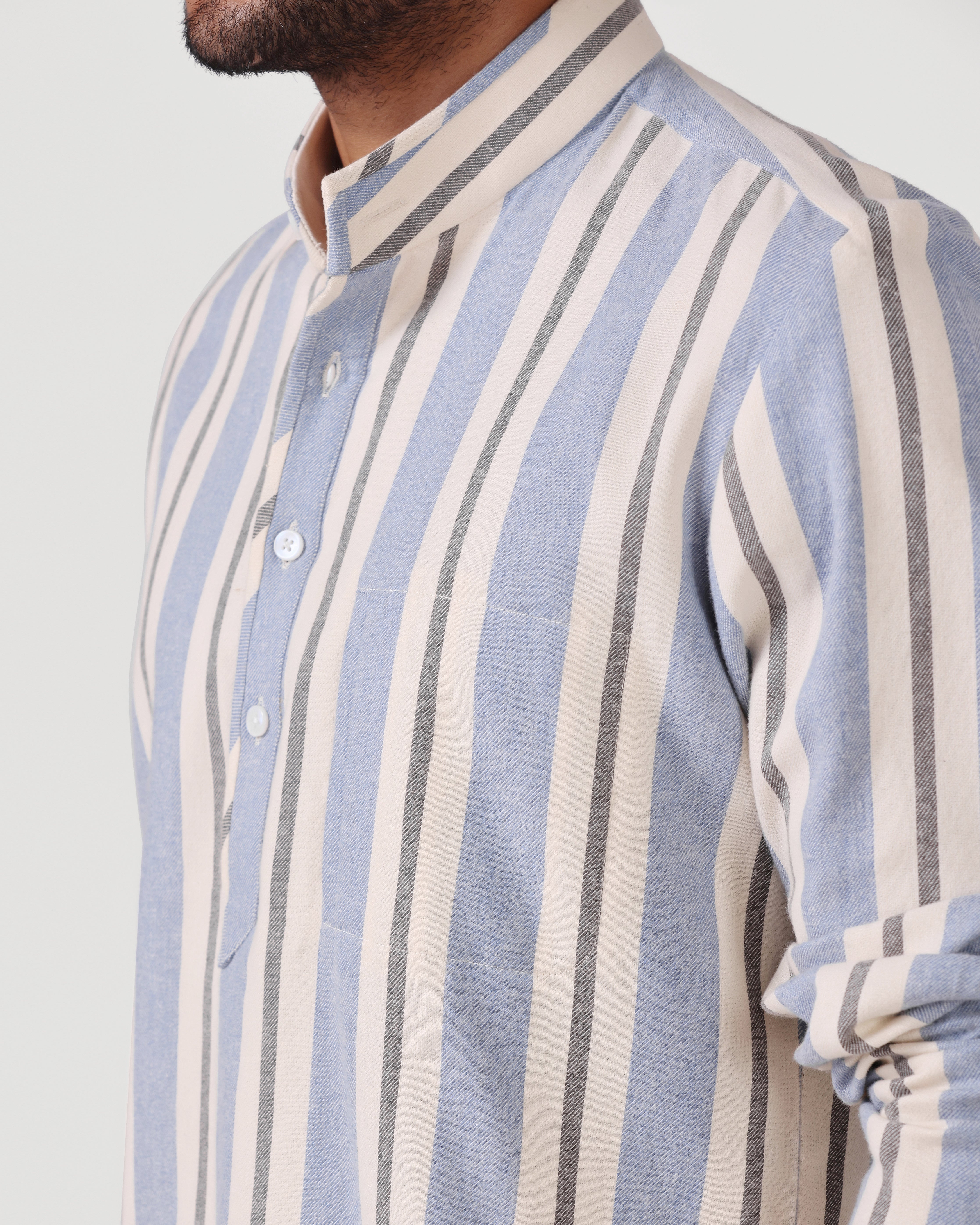 Daily Luxe Brushed Cotton Stripe Shirt - Light Blue
