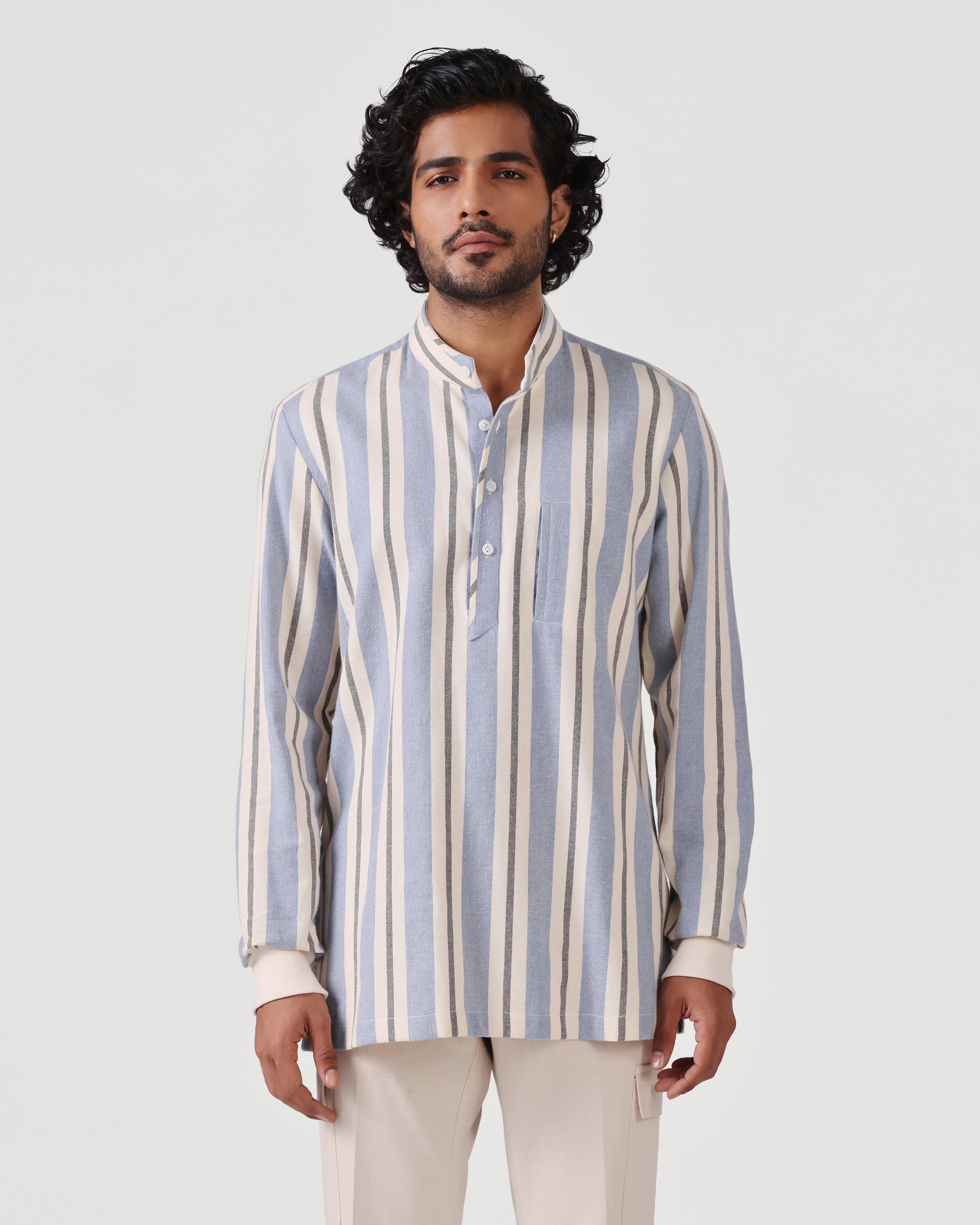 Daily Luxe Brushed Cotton Stripe Shirt - Light Blue