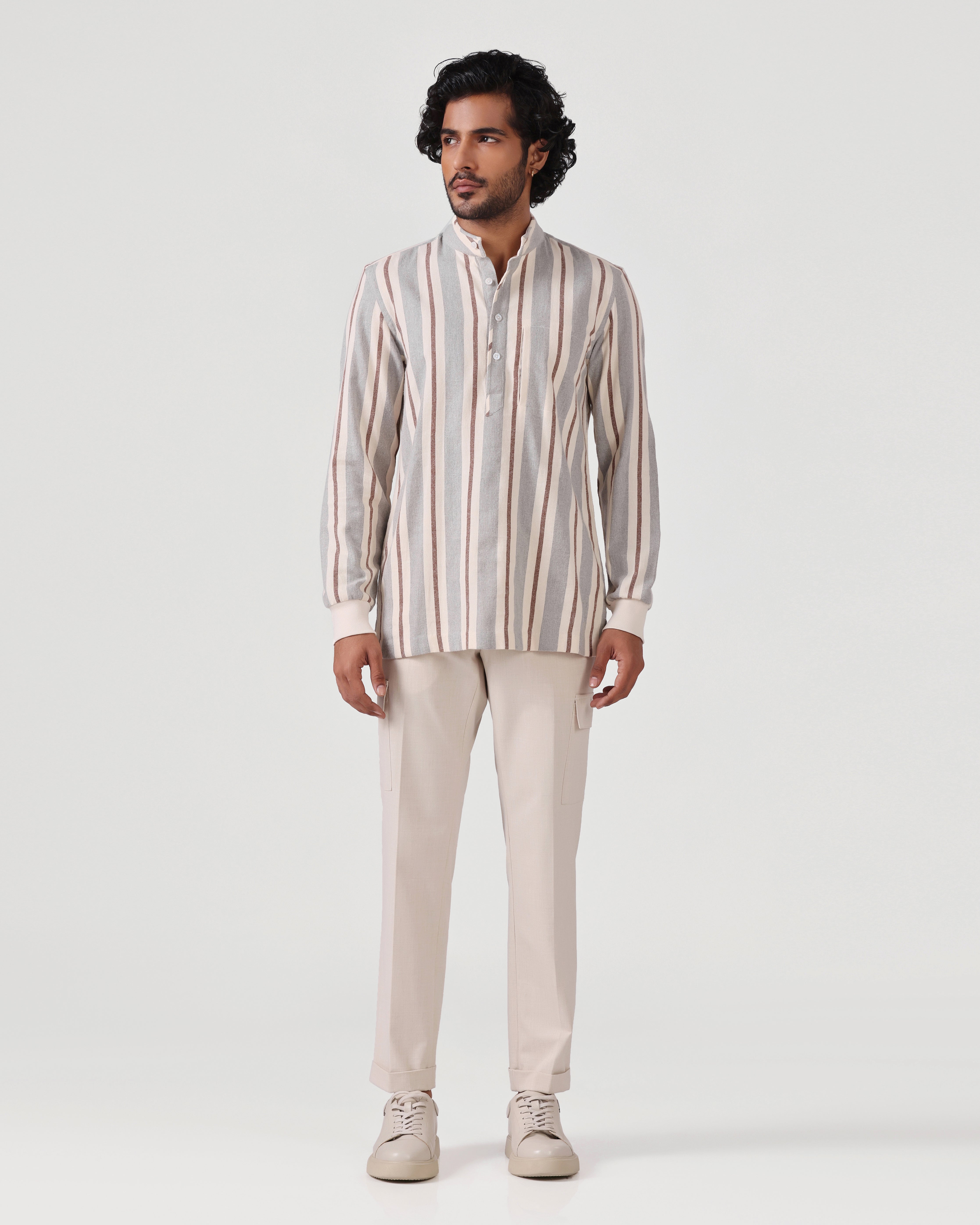 Daily Luxe Brushed Cotton Stripe Shirt - Light Grey