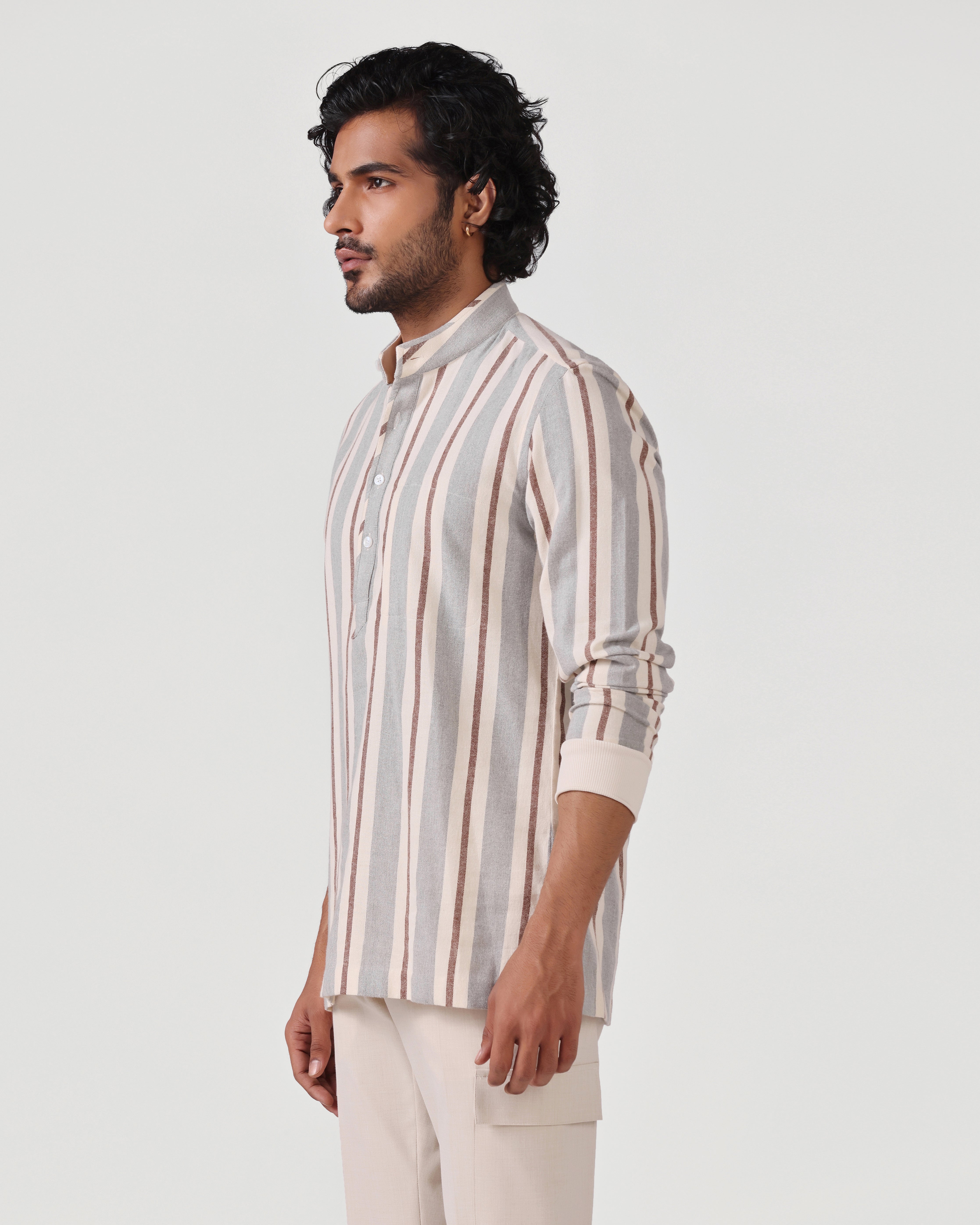 Daily Luxe Brushed Cotton Stripe Shirt - Light Grey