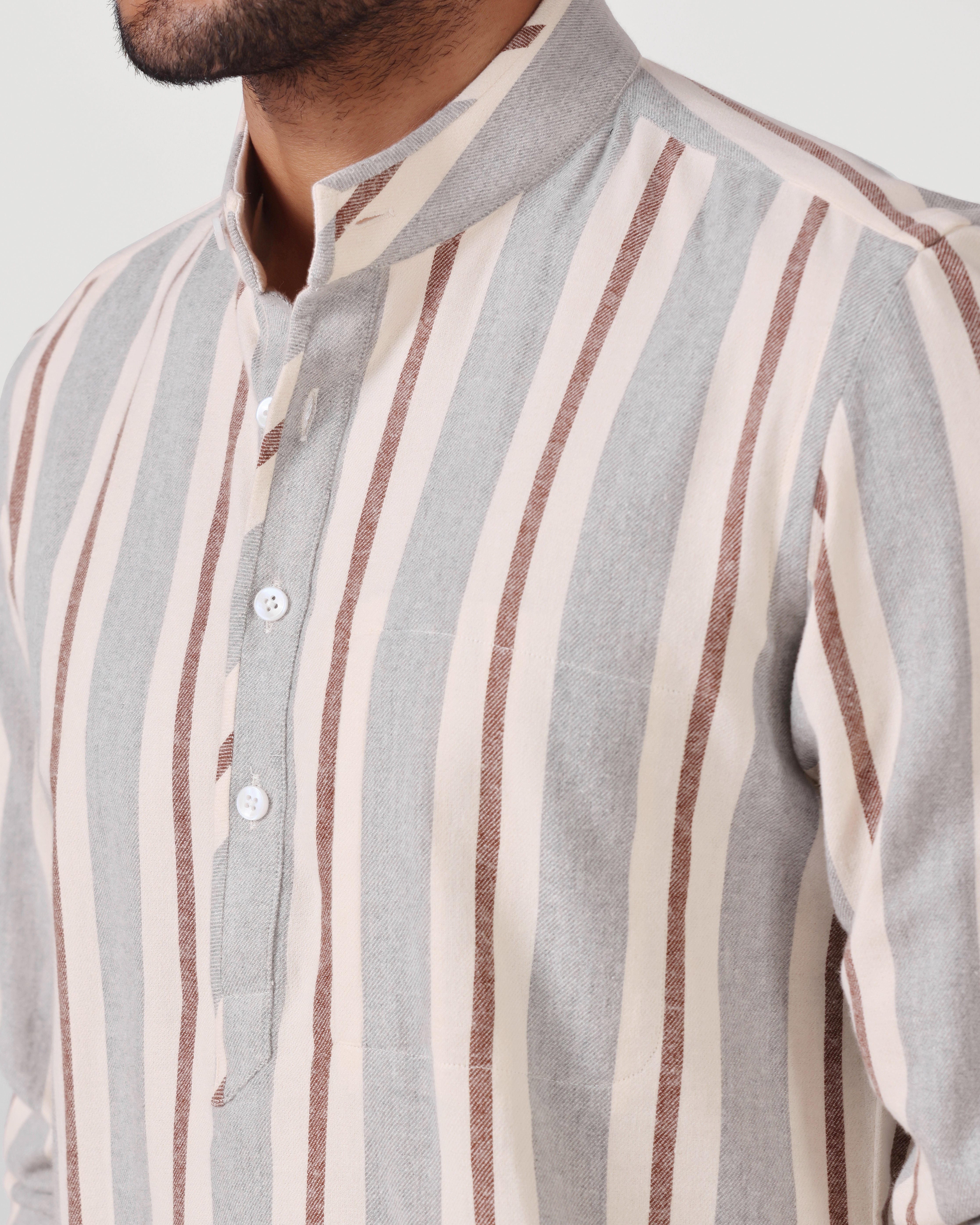 Daily Luxe Brushed Cotton Stripe Shirt - Light Grey