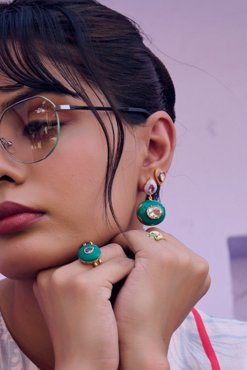Palma earrings - Jungle green & lavender