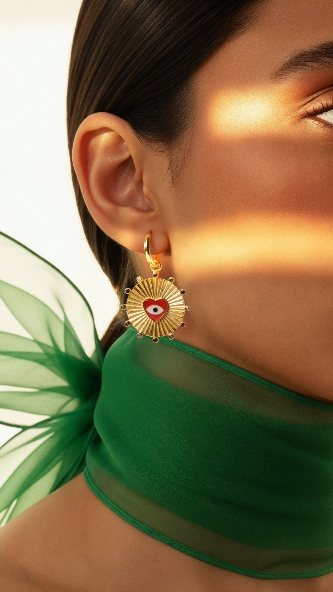 Heart Eye Medallion Earrings - Raspberry