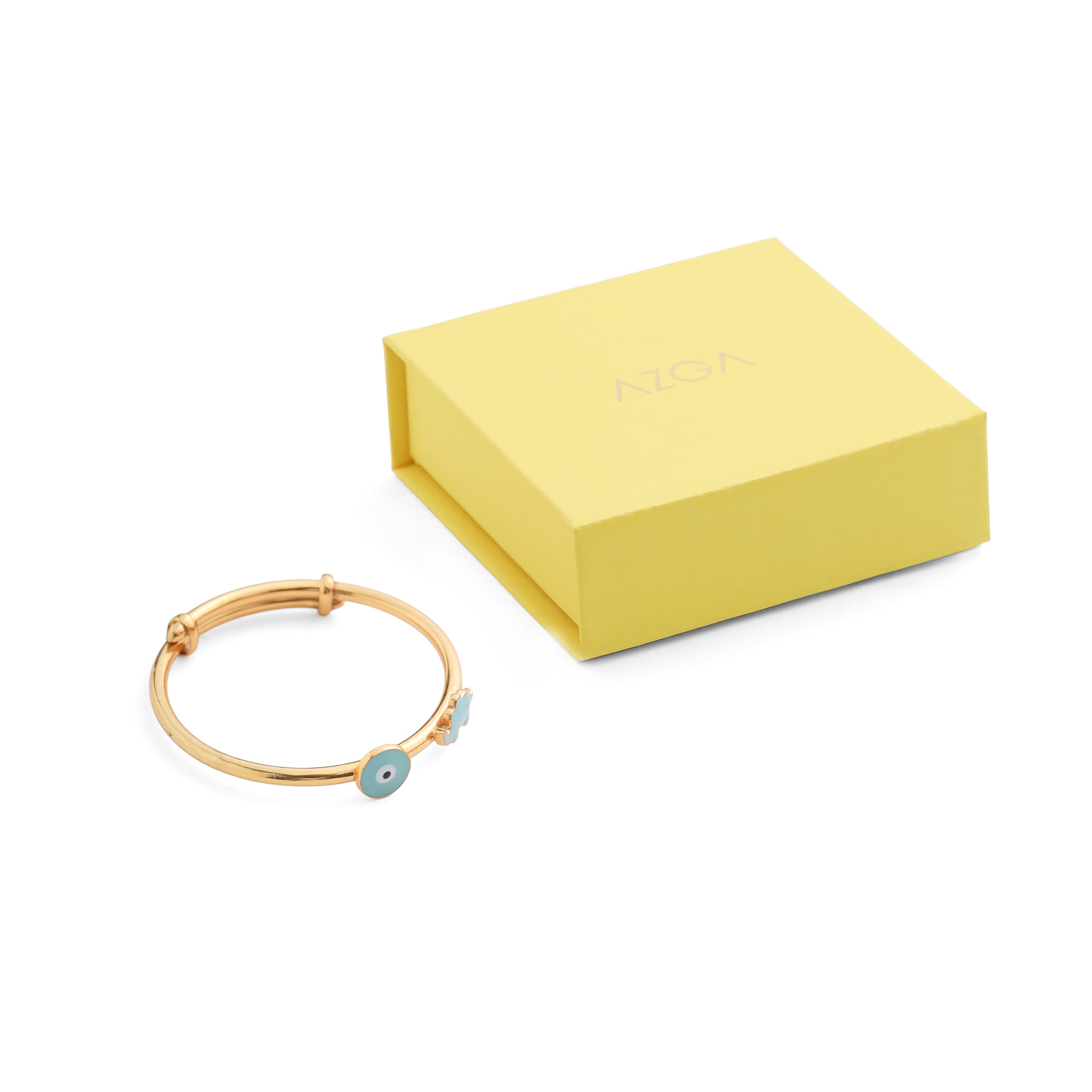 Adjustable Baby Bangle - Elephant & Evil Eye - Baby Blue