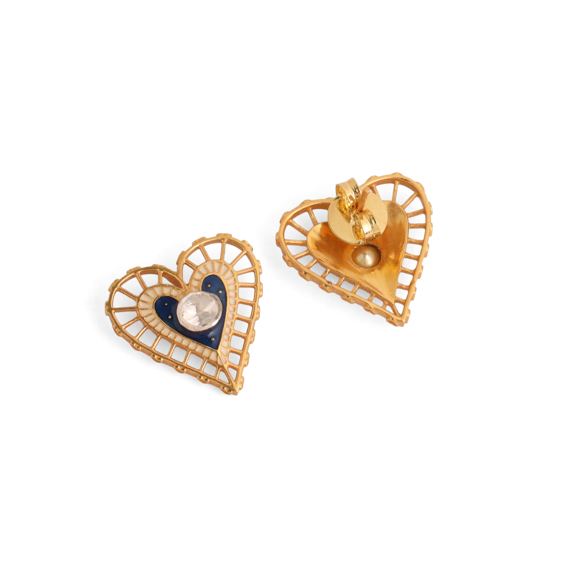 Polki Heart Studs - Blue