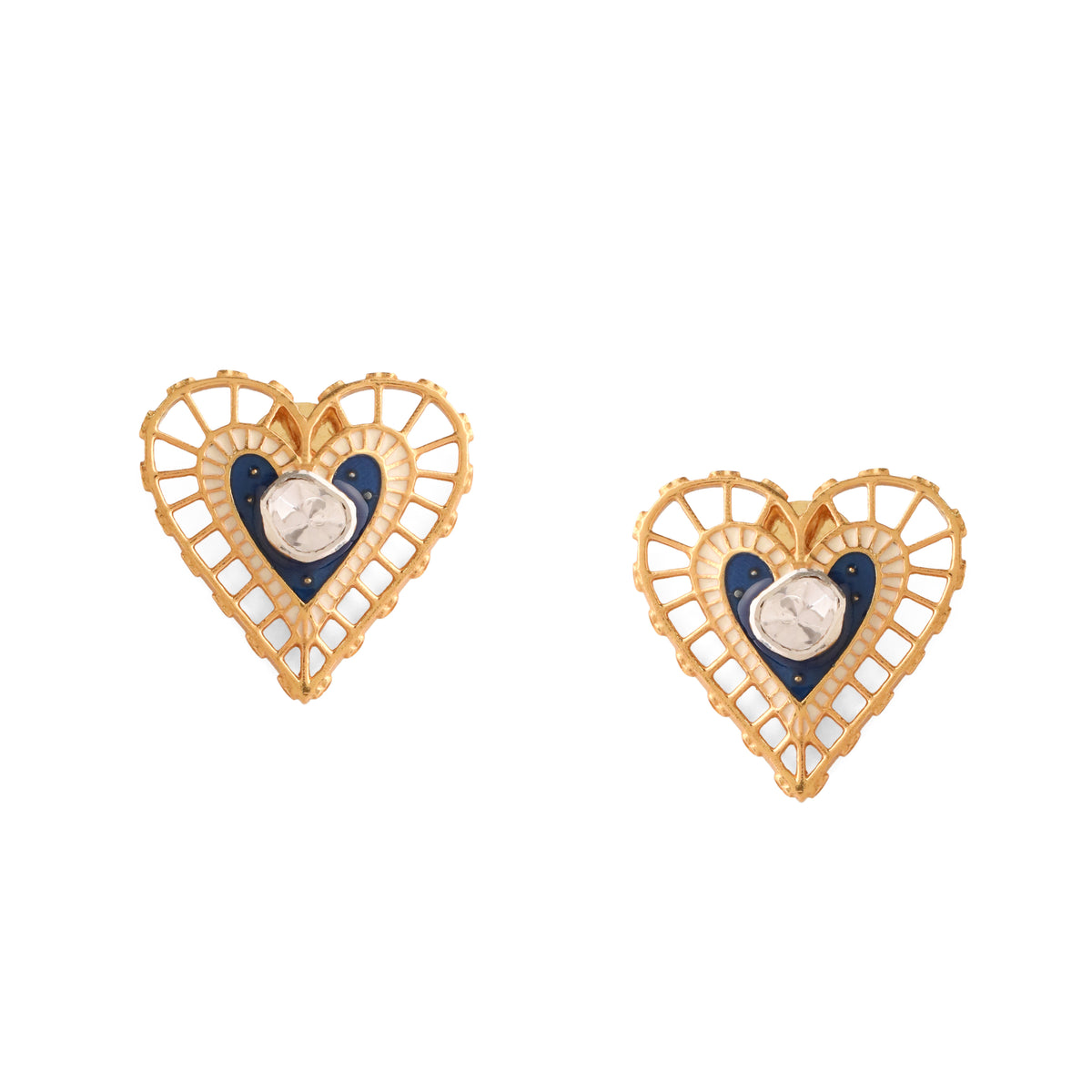 Polki Heart Studs - Blue